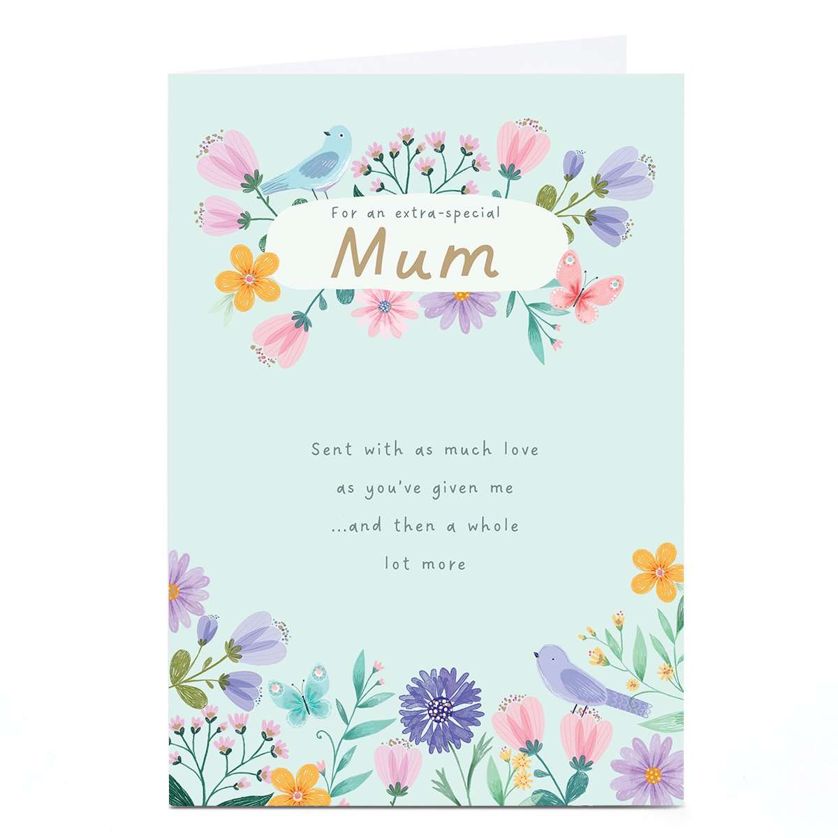 Personalised Birthday Card - Spring Flowers and Birds, Mum