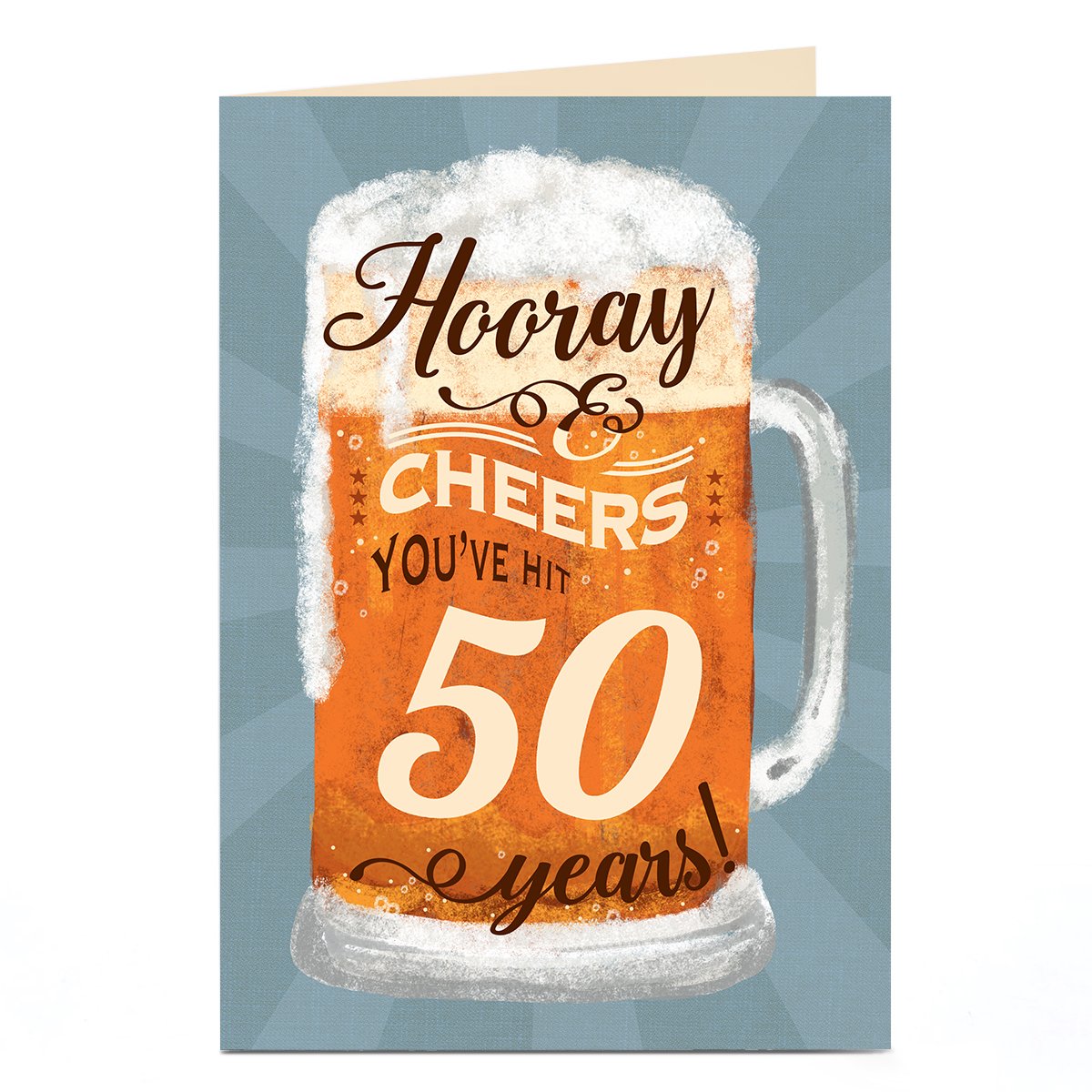 Personalised 50th Birthday Card - Hooray Beer Tankard, Editable Age