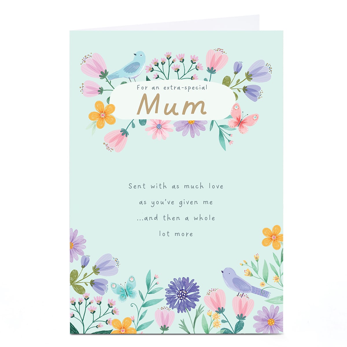 Birthday Card - Spring Flowers and Birds, Mum