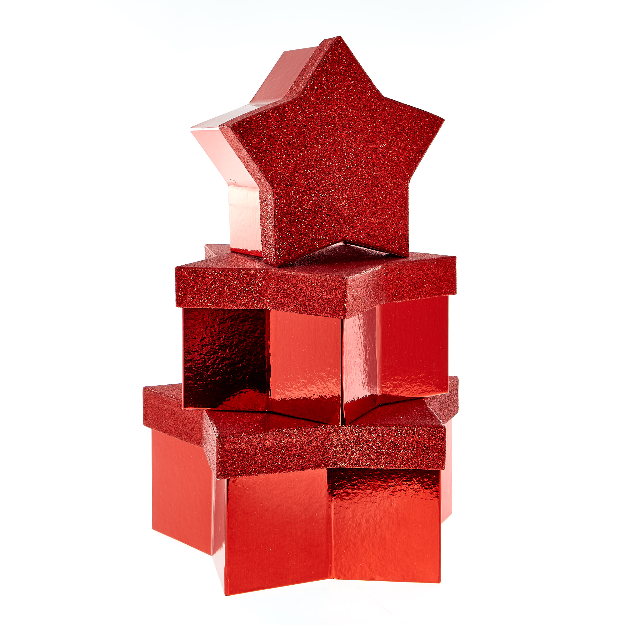 Red Star-Shaped Gift Boxes - Set Of 3