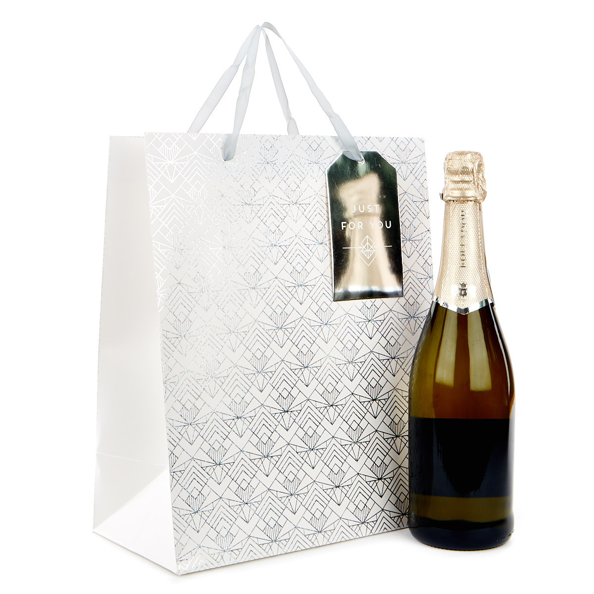 Large Portrait Gift Bag - White & Silver Damask