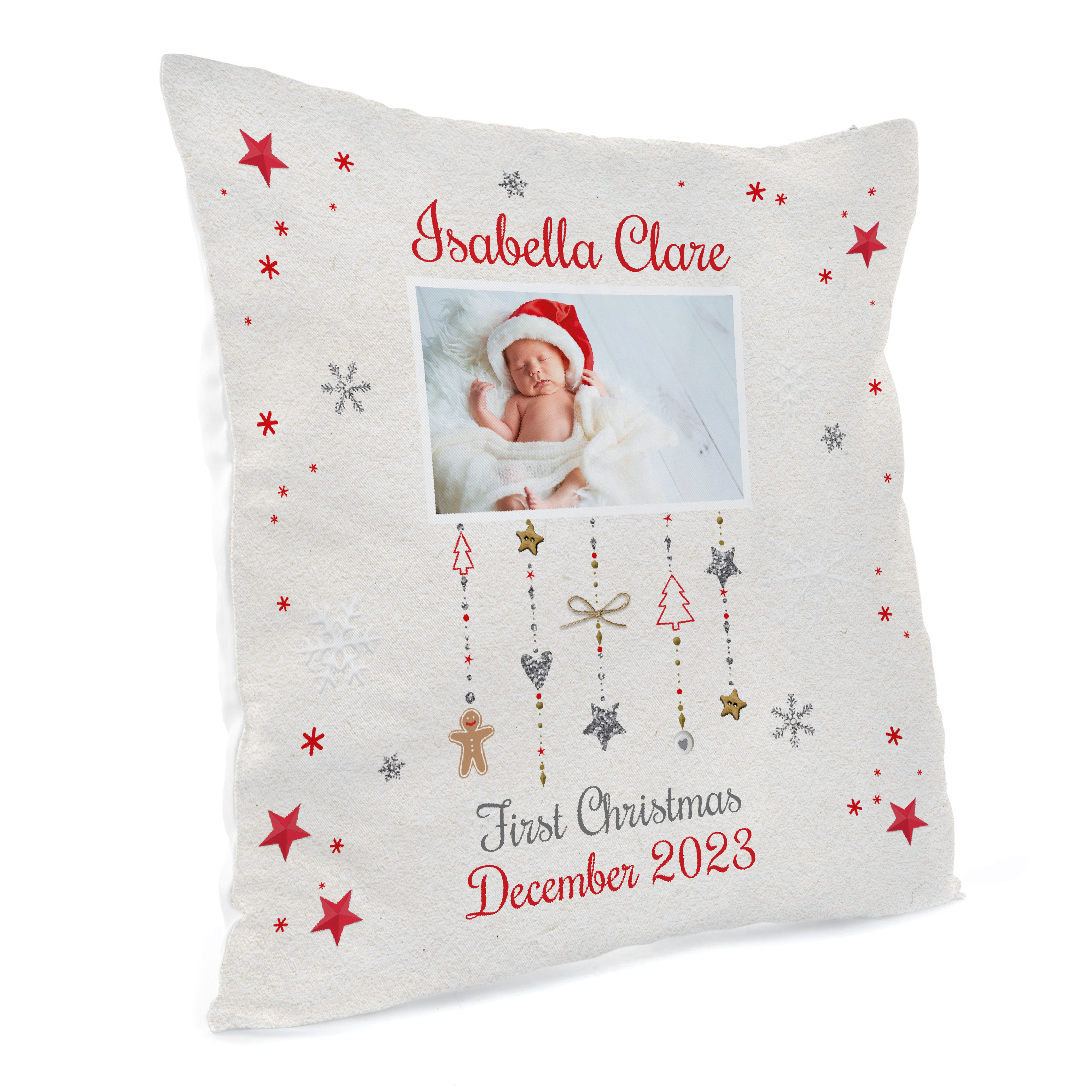 Personalised Photo Cushion - Baby's First Christmas 