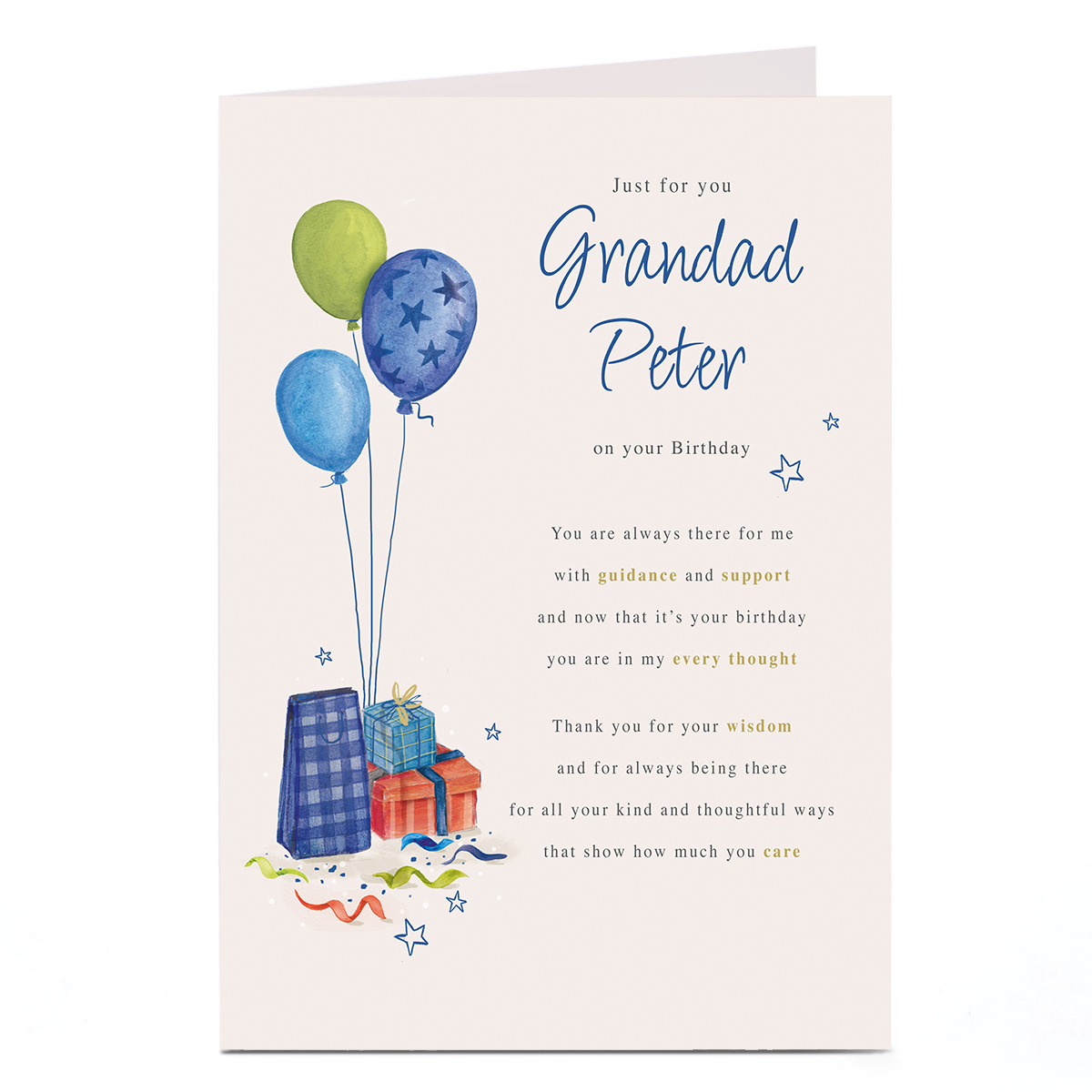 Personalised Birthday Card - For Being There With Care, Grandad