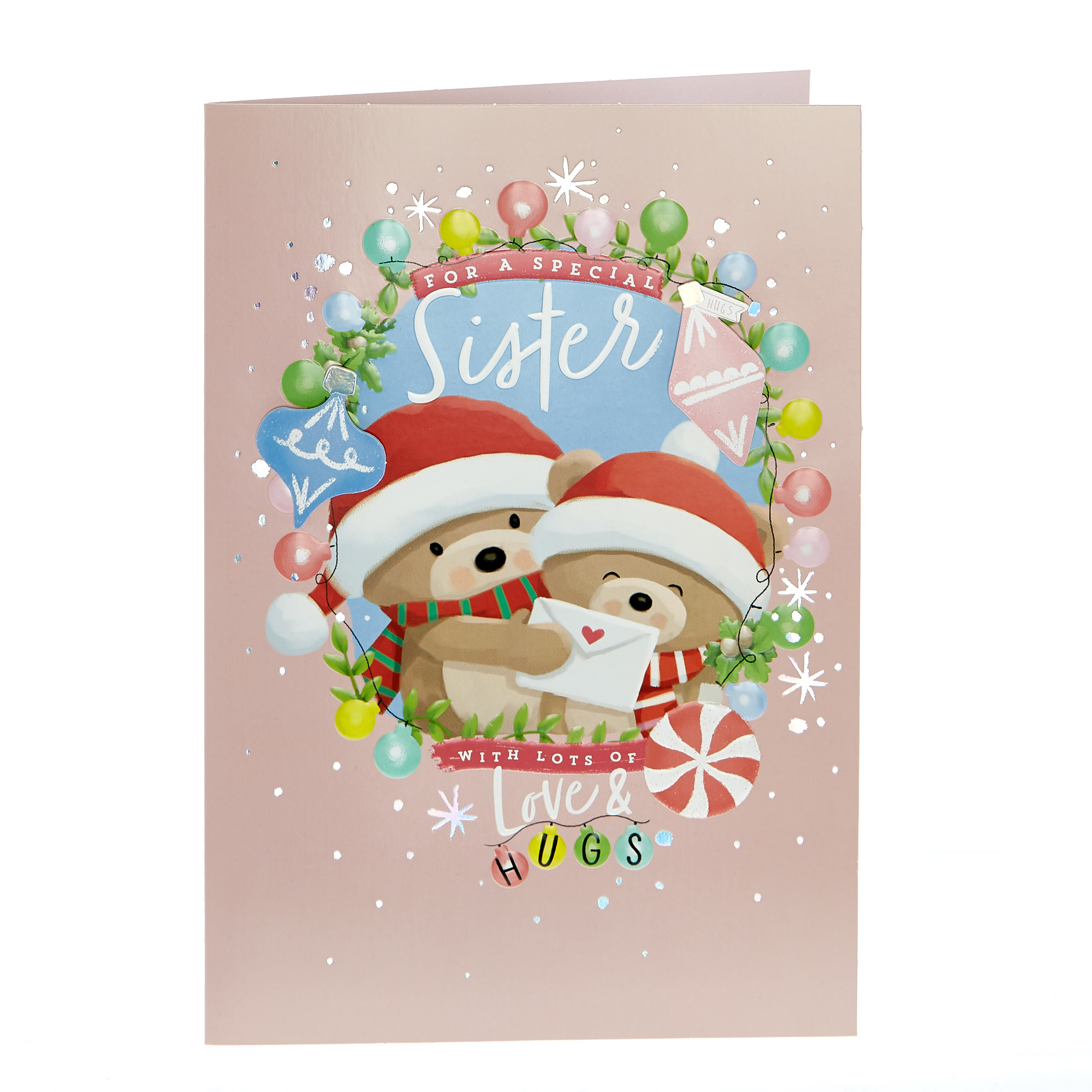 Hugs Bear Christmas Card - Special Sister Love & Hugs 