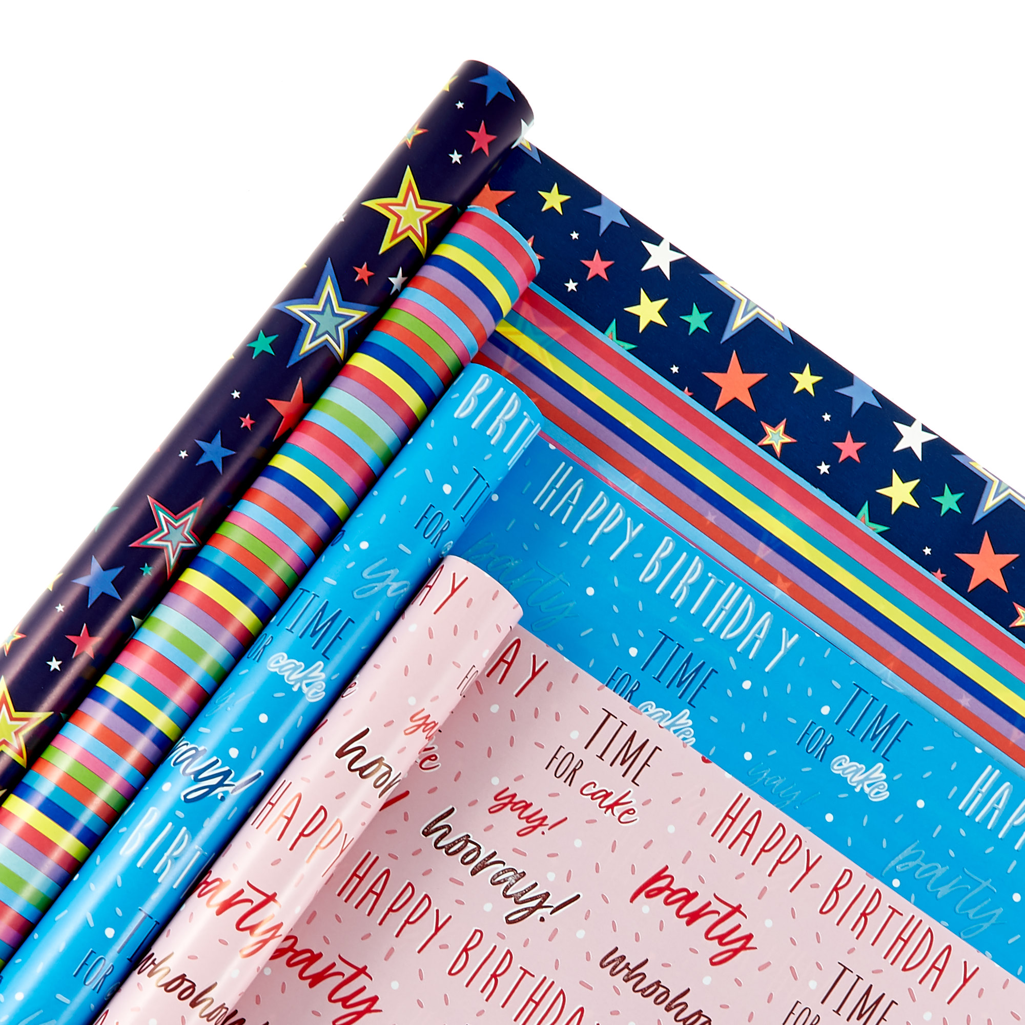 Birthday, Stars & Stripes Gift Wrap Bundle - 4 Rolls