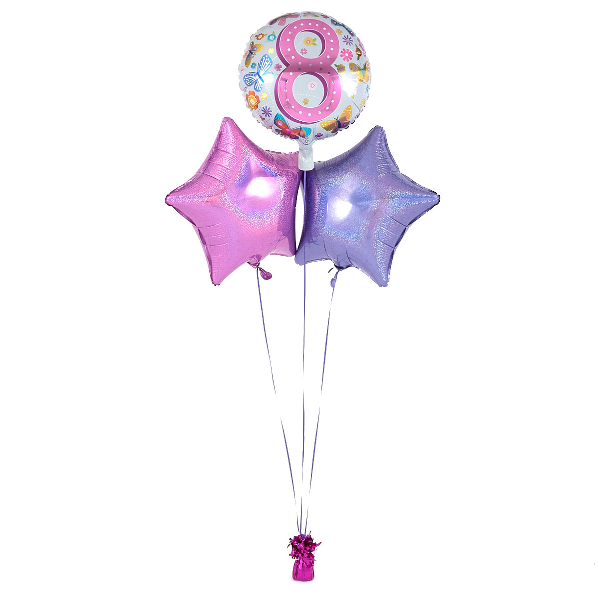 8th Birthday Butterfly Pink Balloon Bouquet - DELIVERED INFLATED!