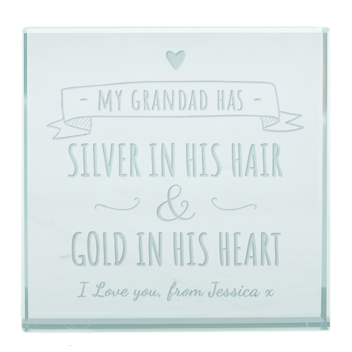 Personalised Glass Token - Grandad, Silver And Gold