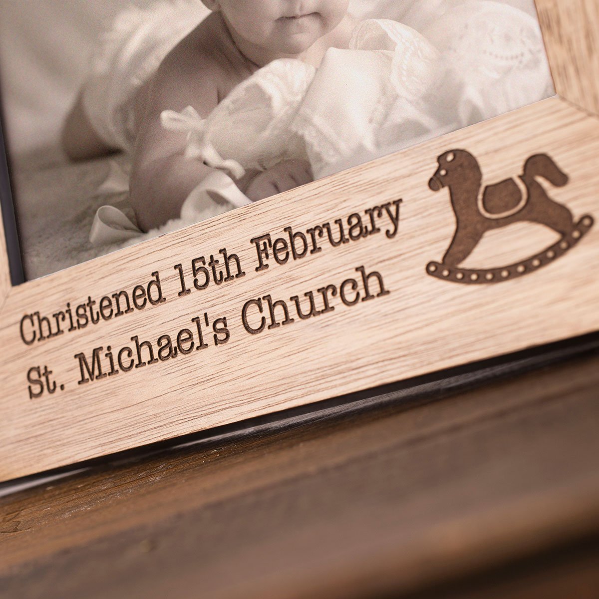 Personalised Engraved Wooden Photo Frame - Christening Day