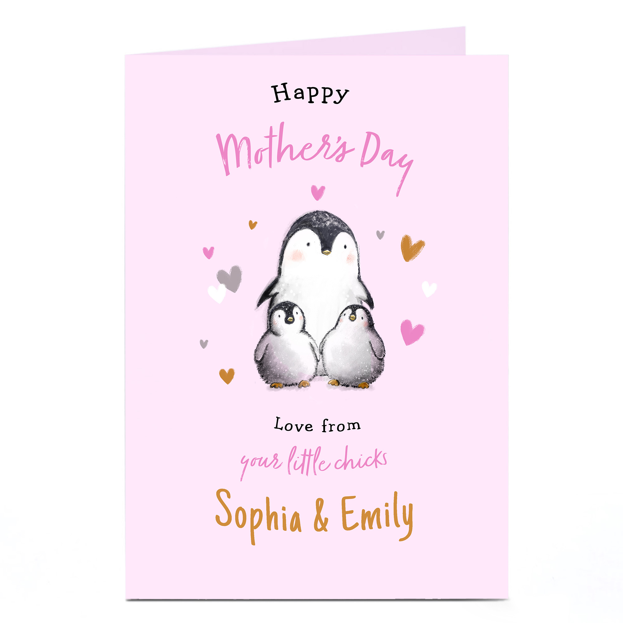 Personalised Mother's Day Card - Pink Penguin Family