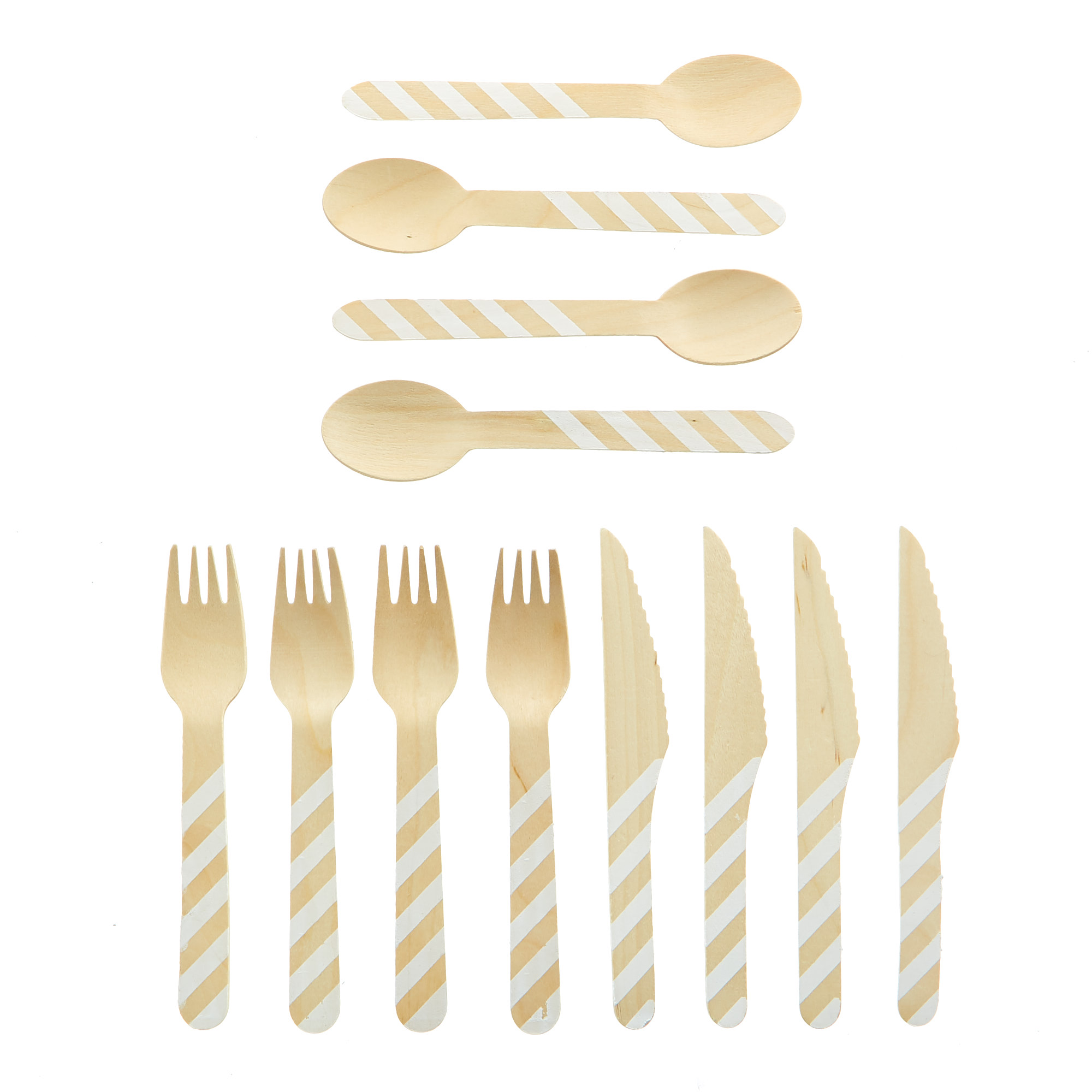 Disposable Wooden Cutlery - 4 Spoons, Knives & Forks