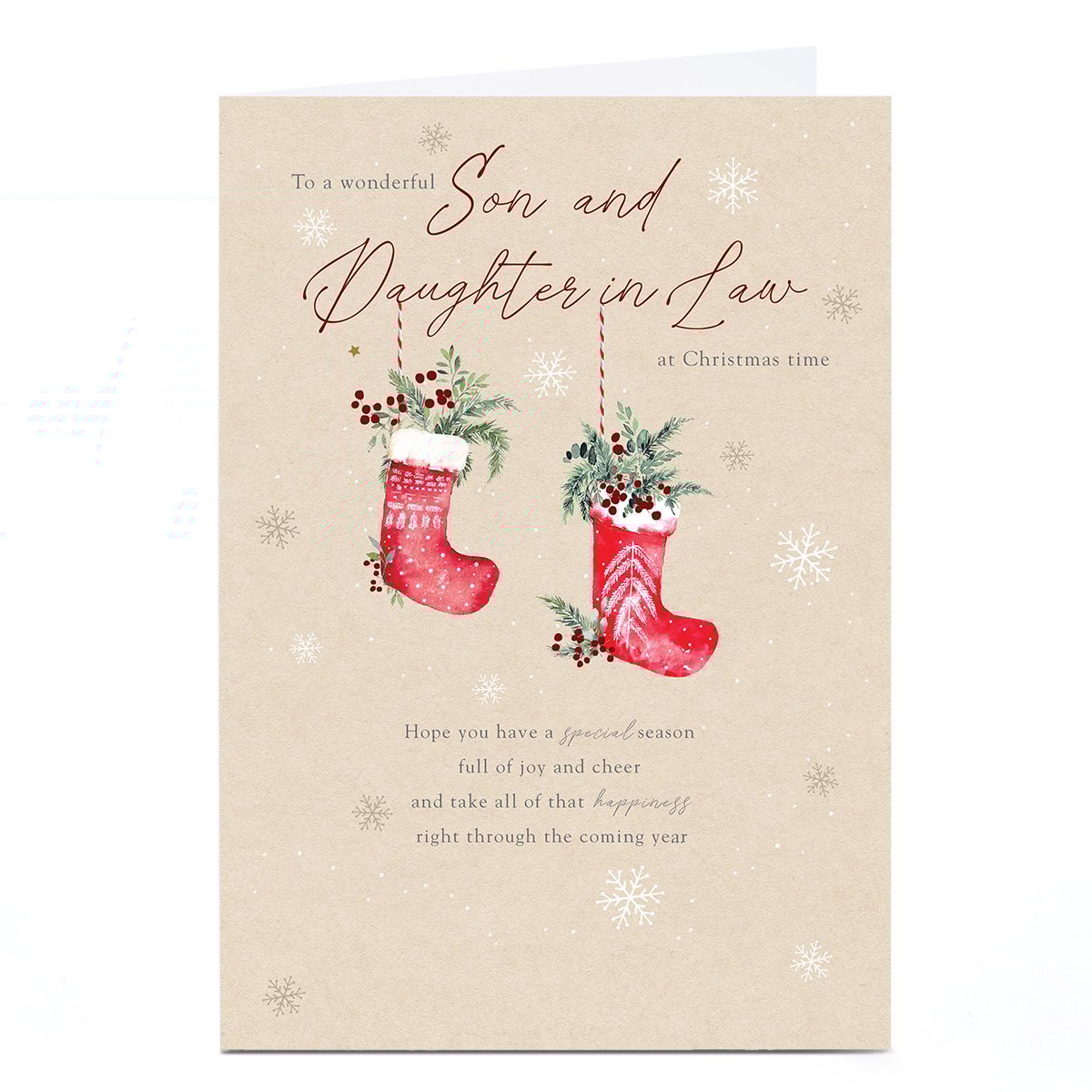 Personalised Christmas Card - Pair of Stockings, Son & Daughter in Law