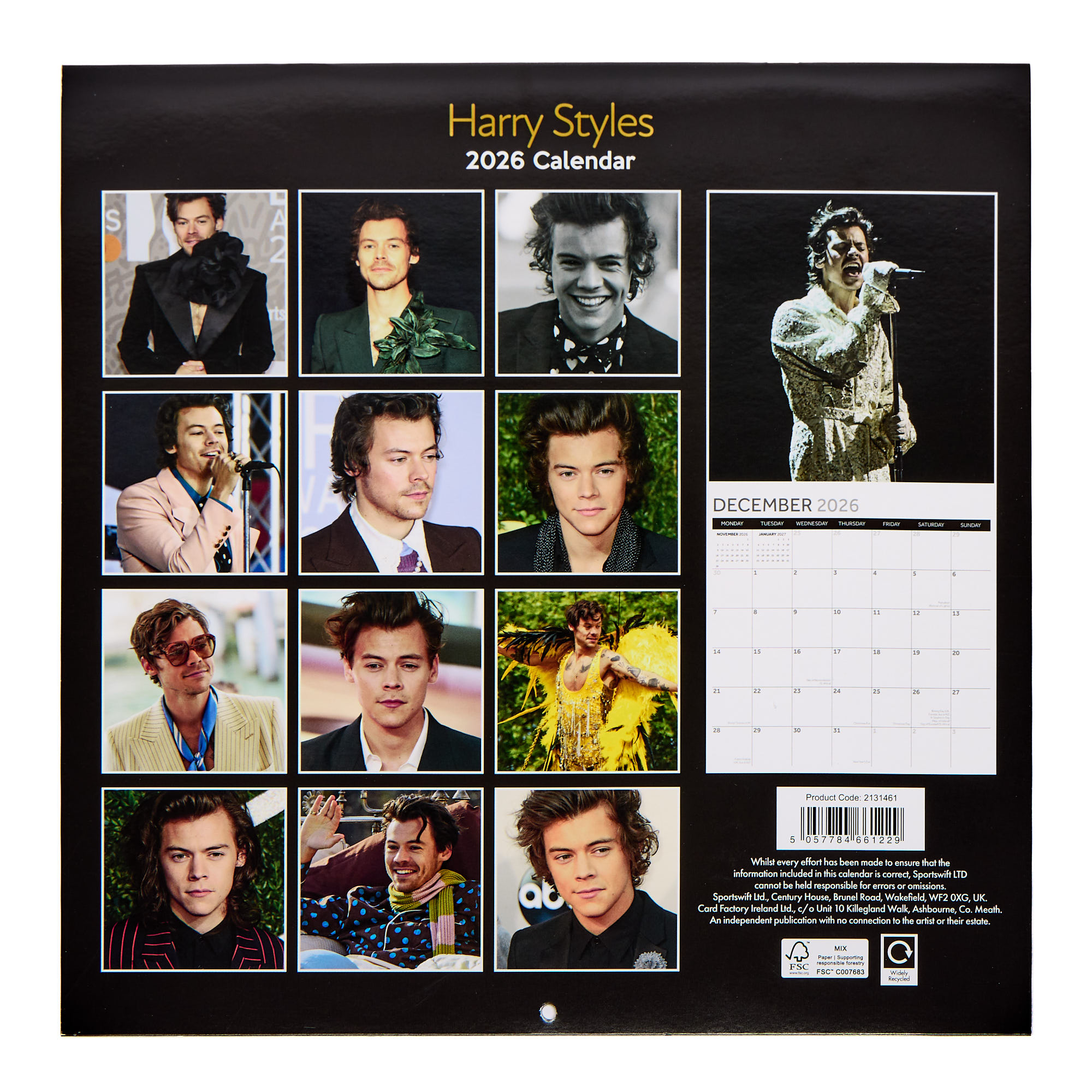 Harry Styles 2026 Square Wall Calendar