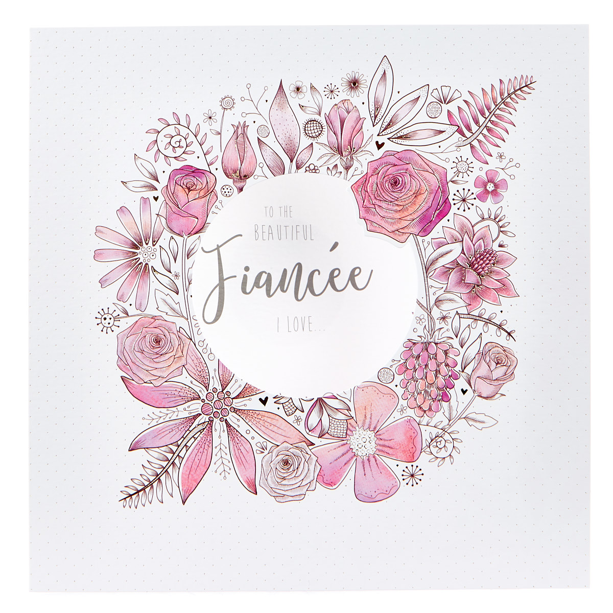 Platinum Collection Valentine's Day Card - Beautiful Fiancée, Purple Flowers