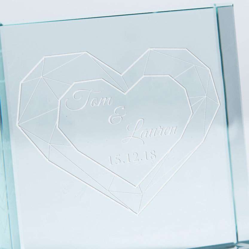 Personalised Glass Token - Geometric Heart, Date