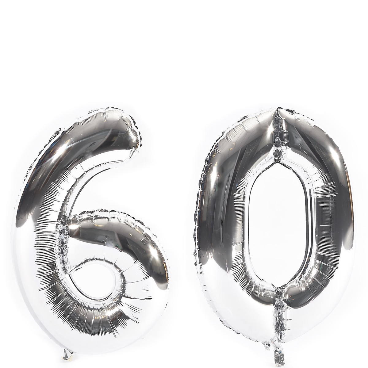Age 60 Giant Foil Helium Numeral Balloons - Silver (deflated)