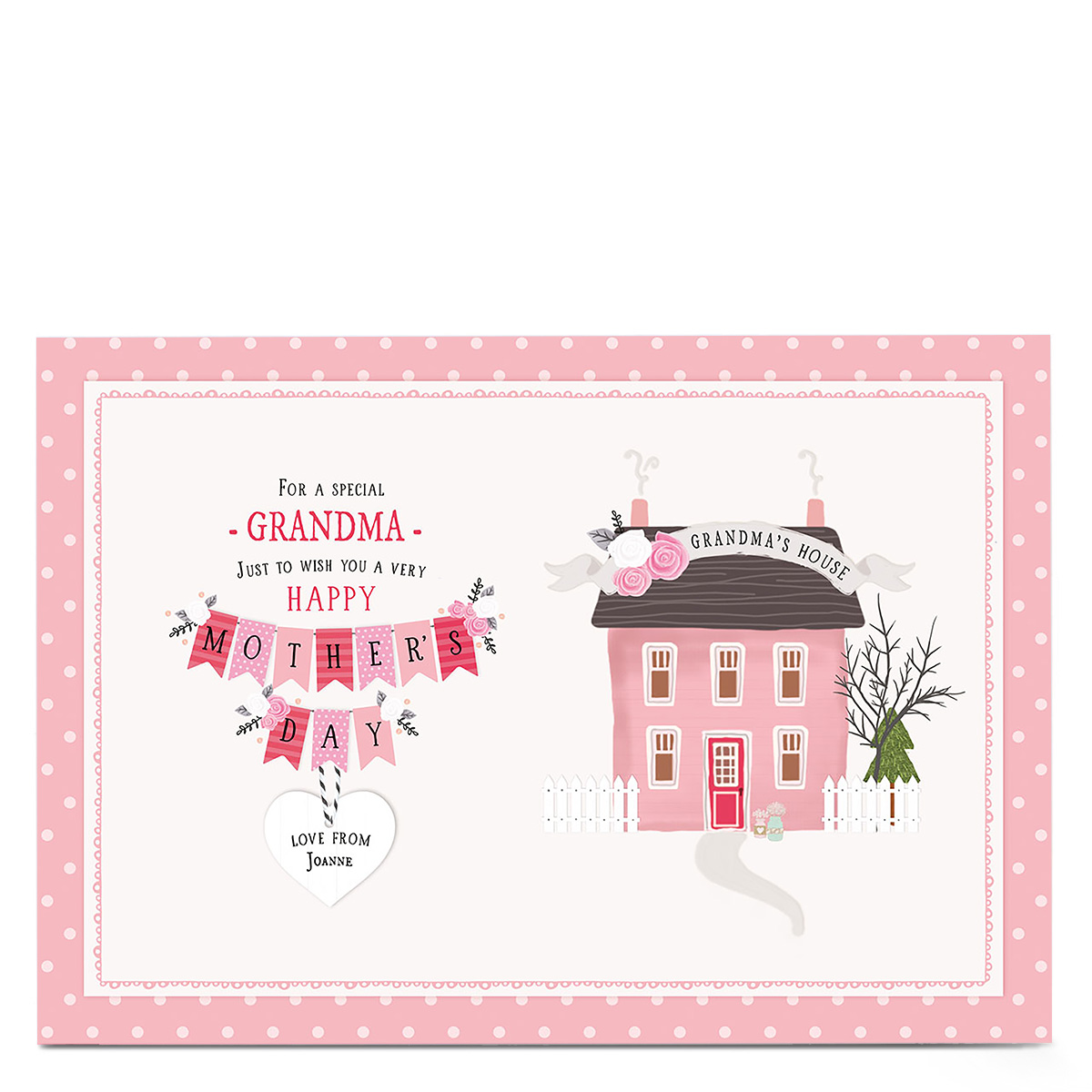 Personalised Mother's Day Card - Pink House Polka Dots