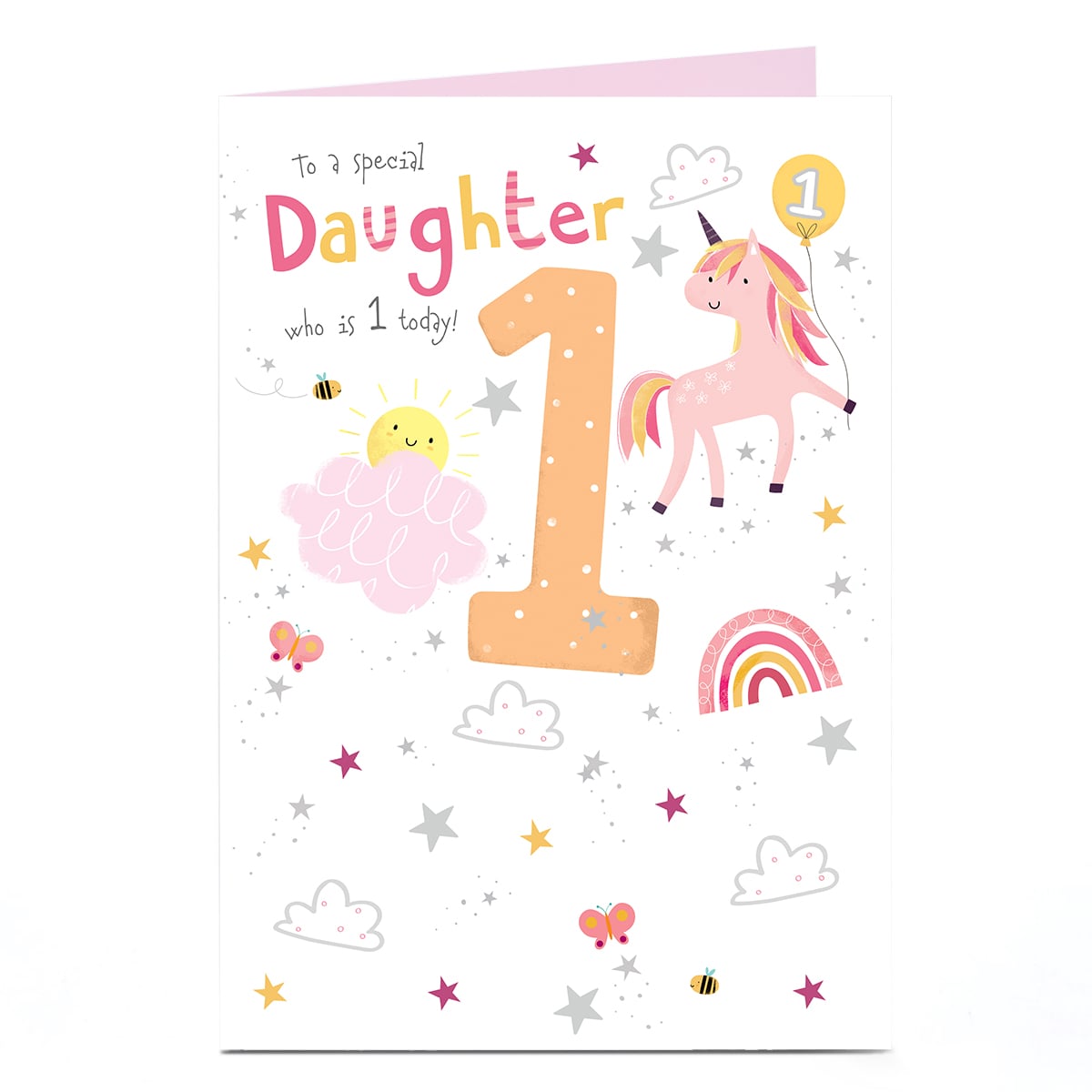 1st Birthday Card - To a Special Daughter Rainbows and Unicorn