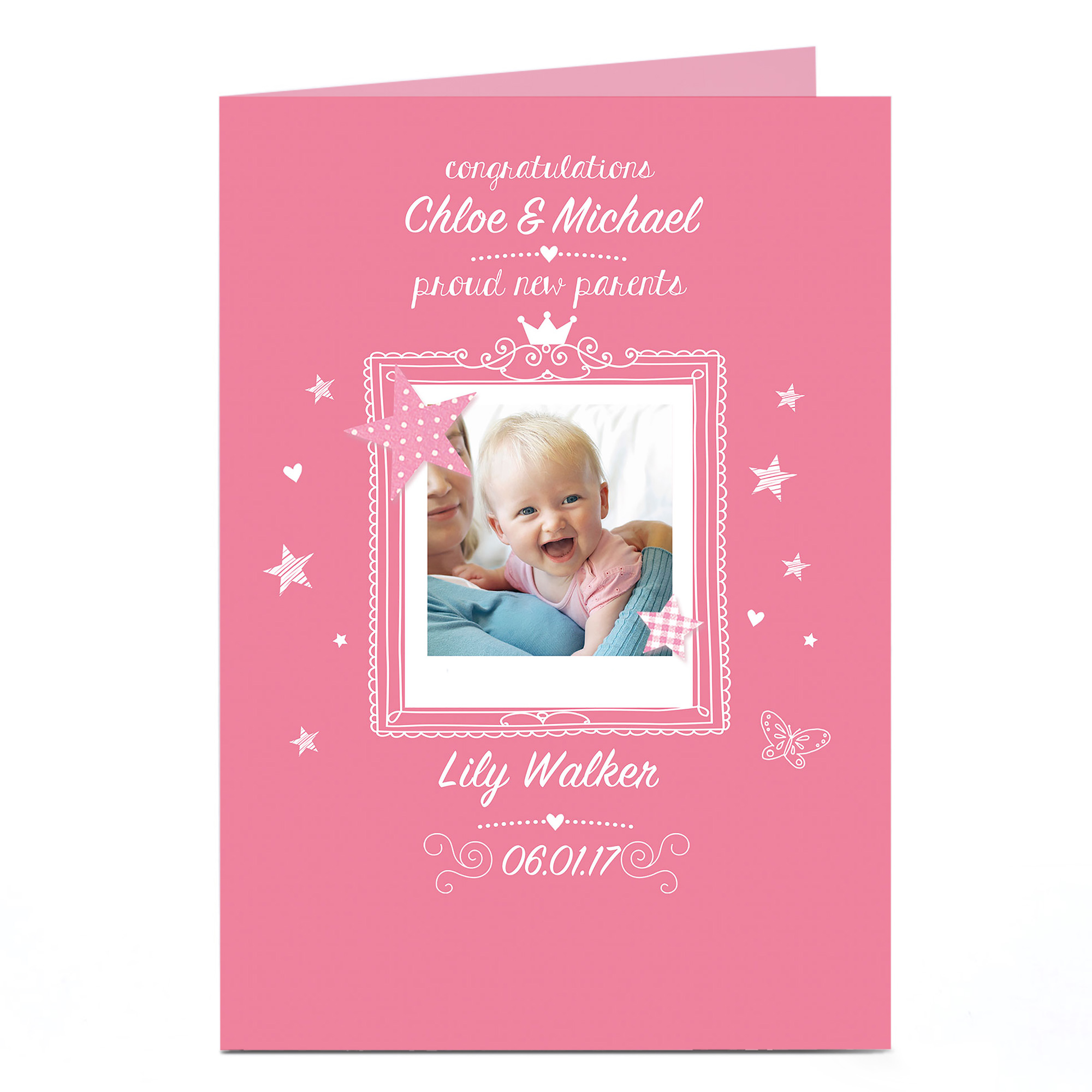 Photo New Baby Card - Proud New Parents, Pink