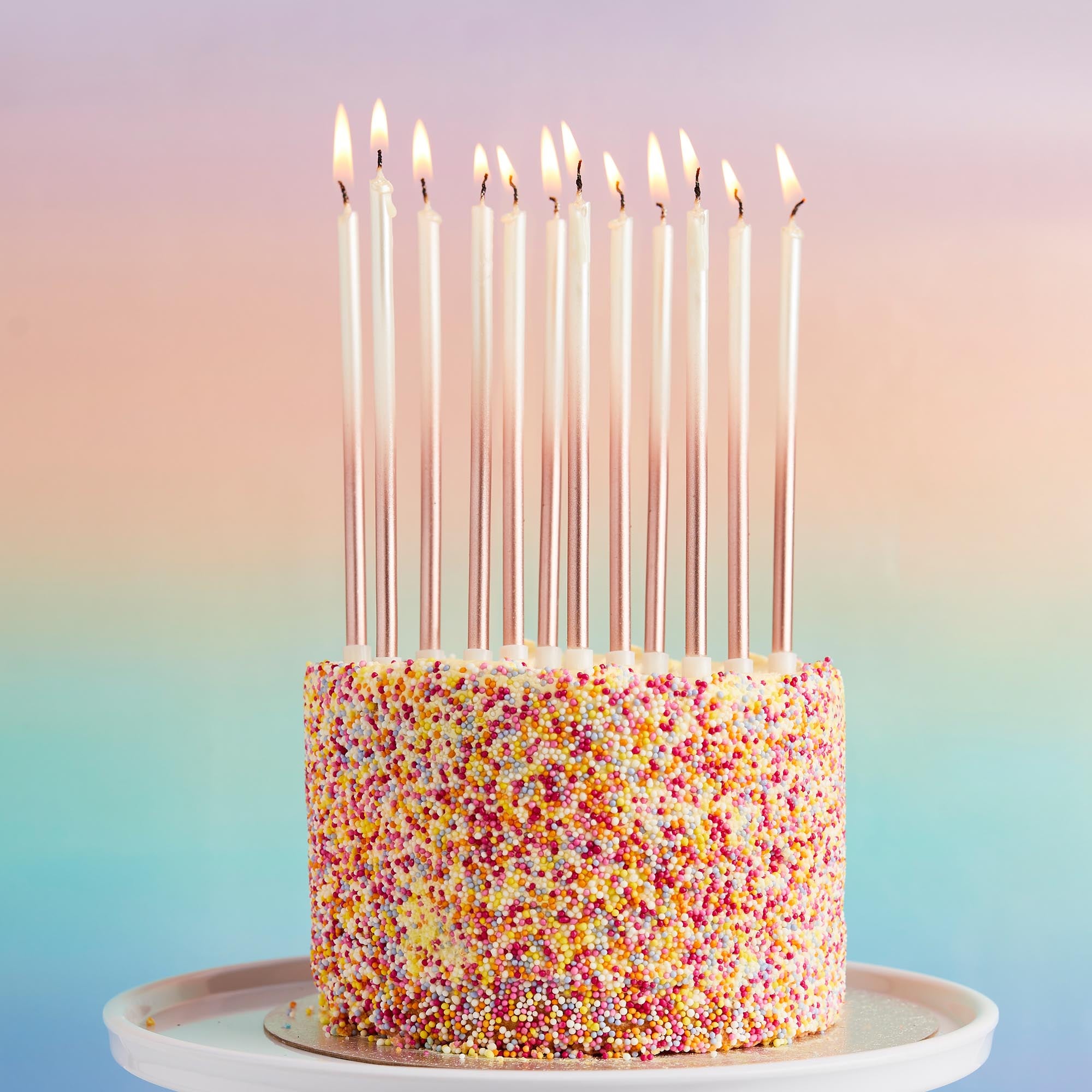 Rose Gold Tall Ombre Skinny Cake Candles - Pack of 12