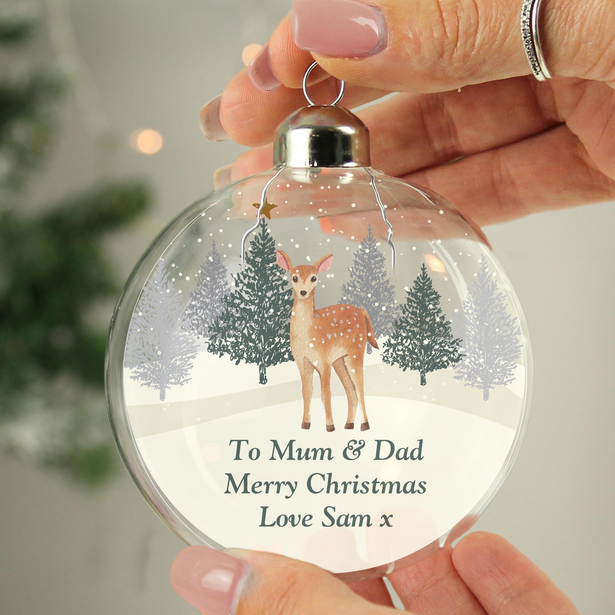 Personalised Christmas Deer Glass Bauble,  Personalised Christmas Deer Glass Bauble