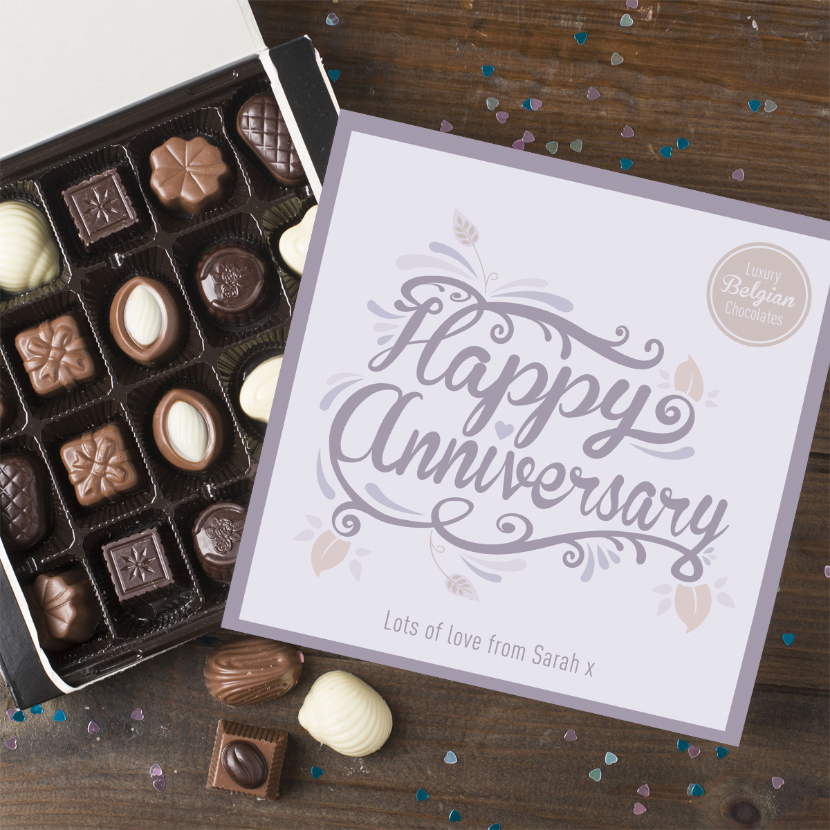 Personalised Belgian Chocolates - Happy Anniversary Script
