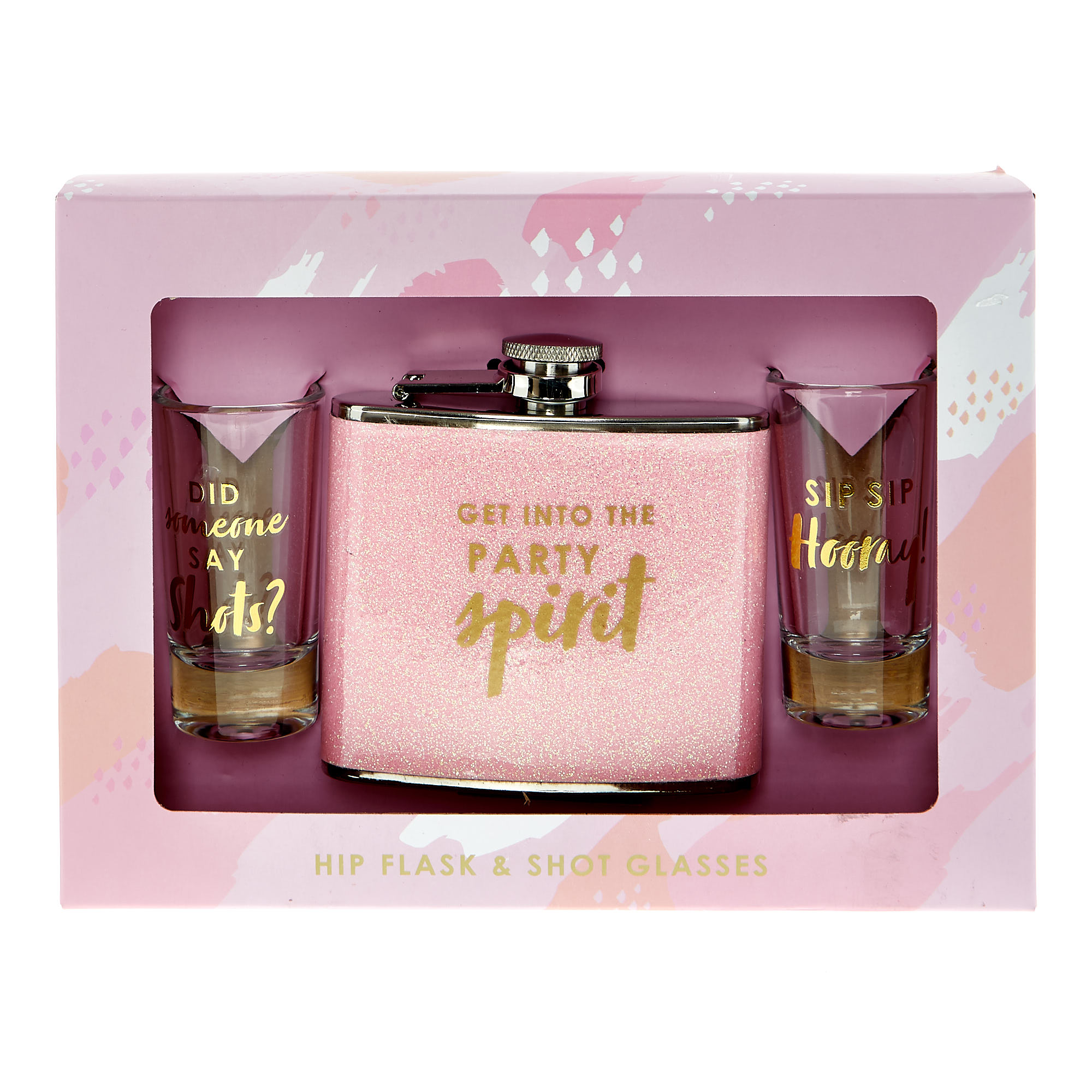 Pink Hip Flask & Shot Glasses Gift Set