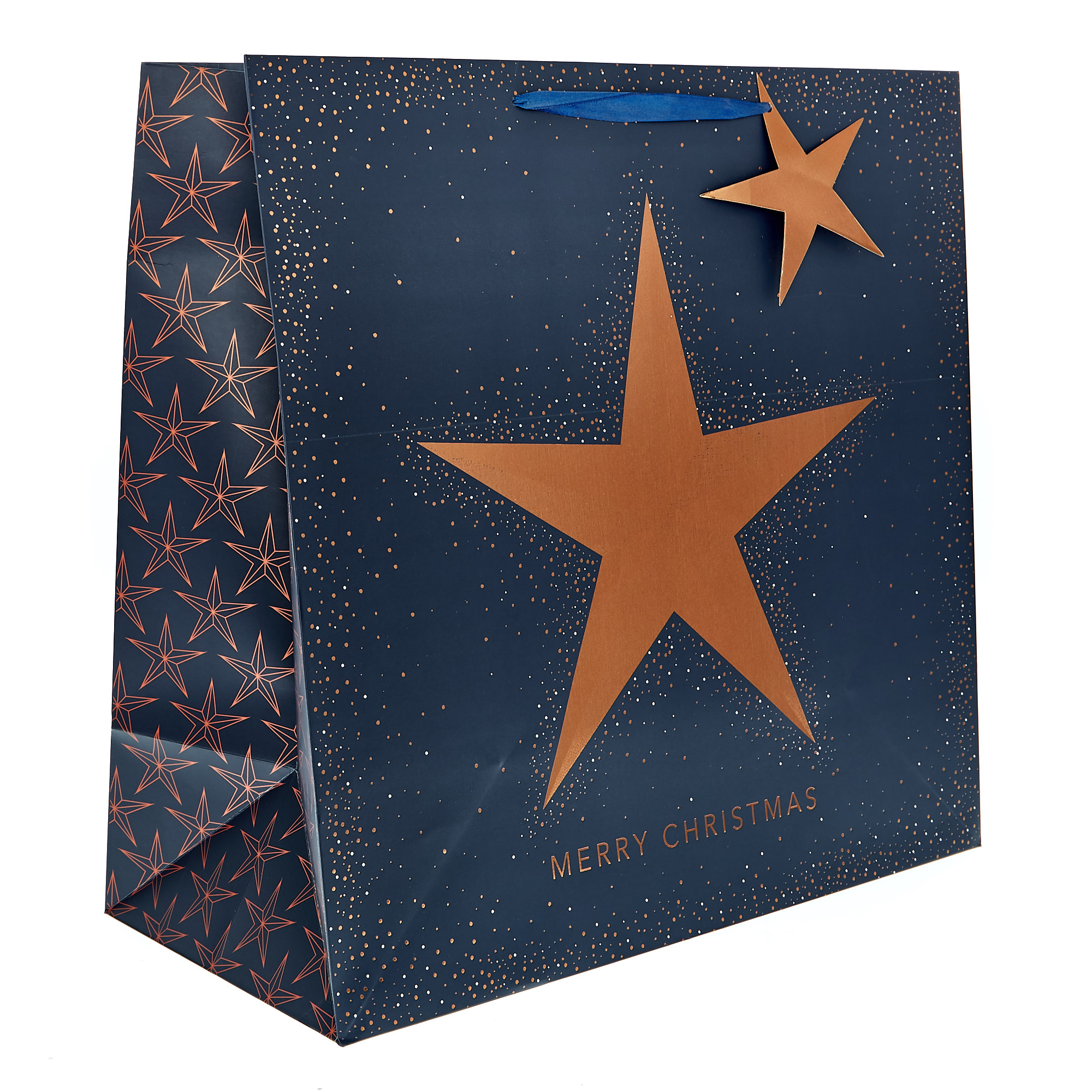 Extra Large Square Navy & Copper Star Christmas Gift Bag