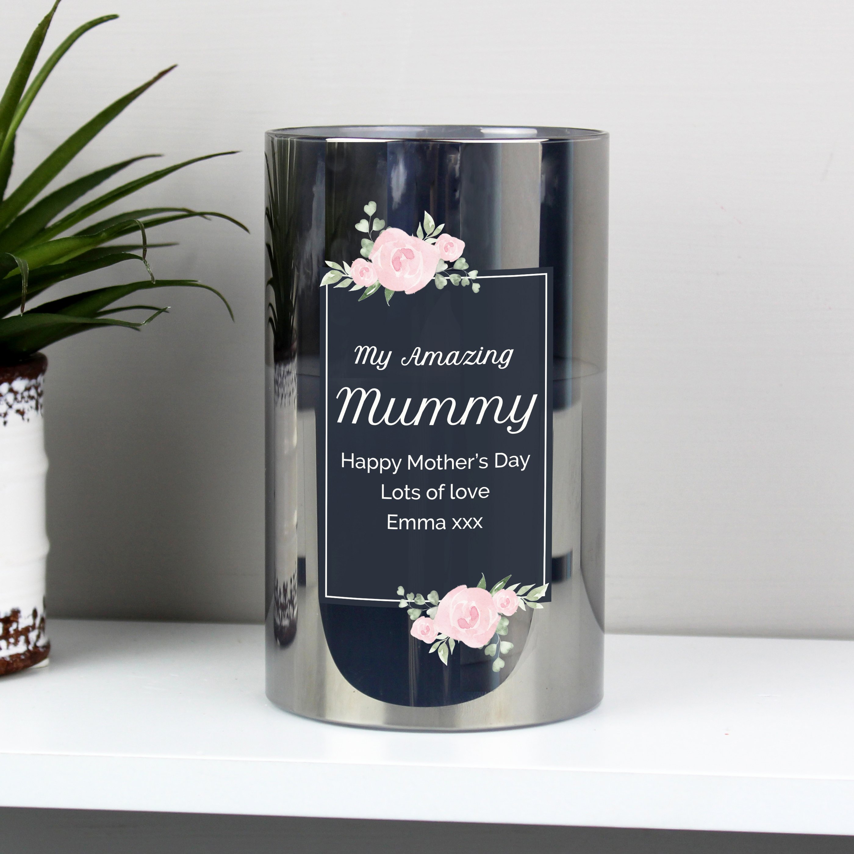 Personalised Floral Smoked LED Candle