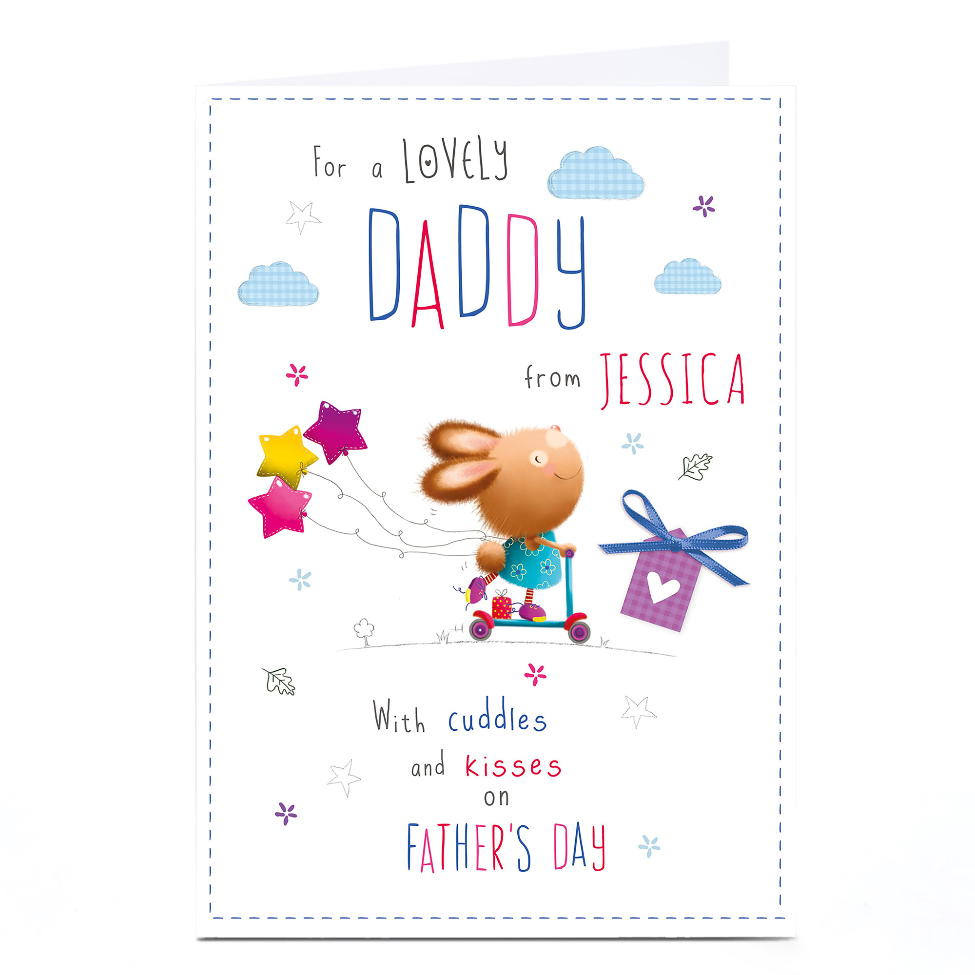 Personalised Father's Day Card - Rabbit Cuddles And Kisses Girl