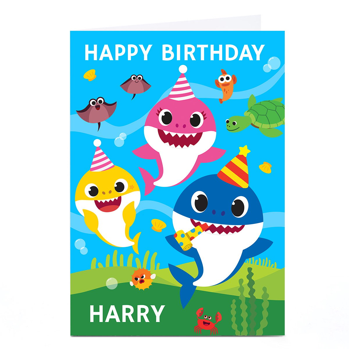 Personalised Baby Shark Birthday Card - Party Sharks