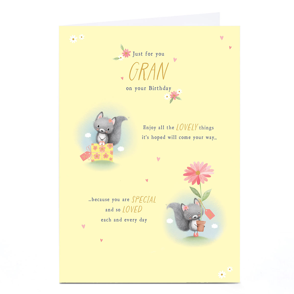 Personalised Birthday Card - Squirrels and Flowers, Gran