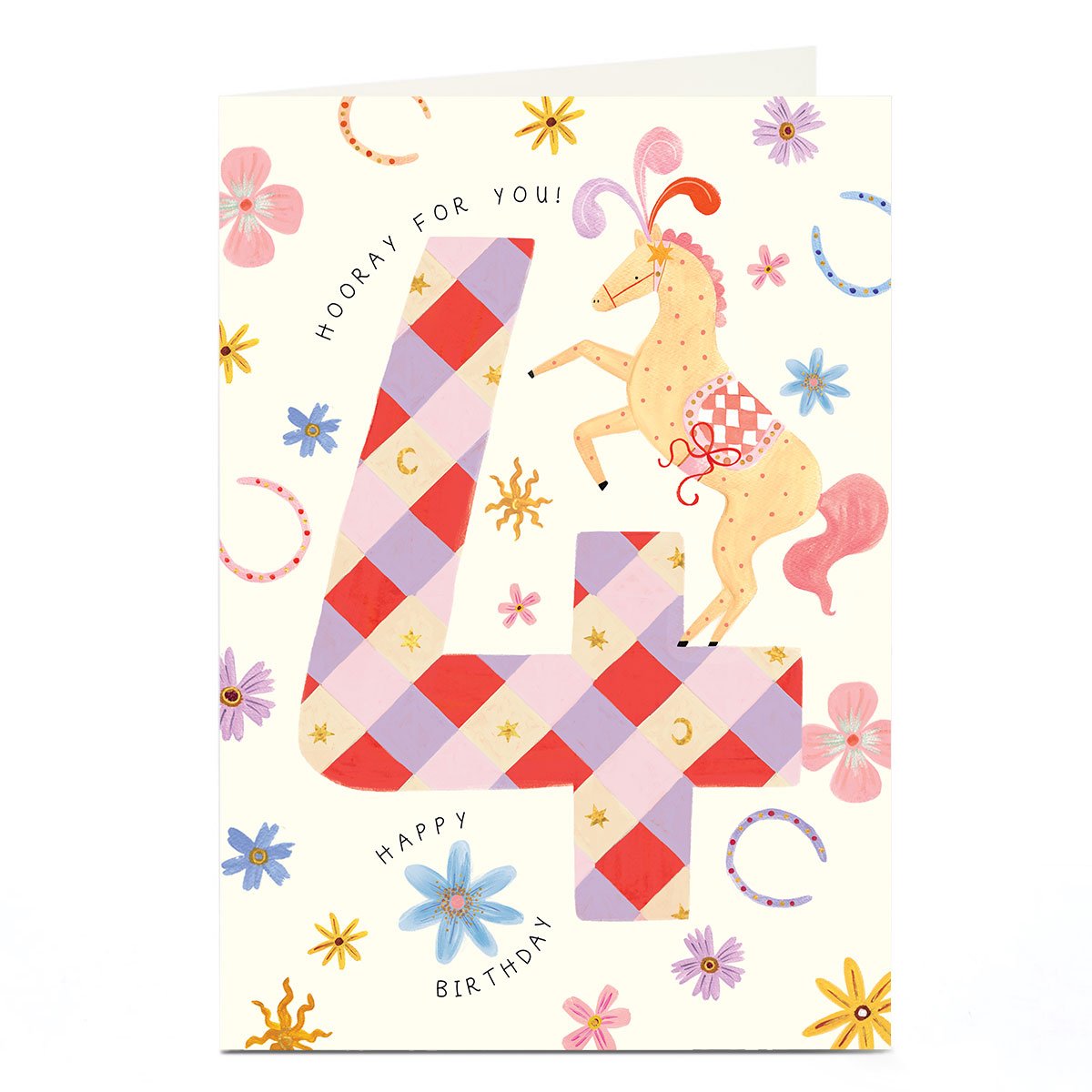 4th Birthday Card - Hooray For You Carousel Horse