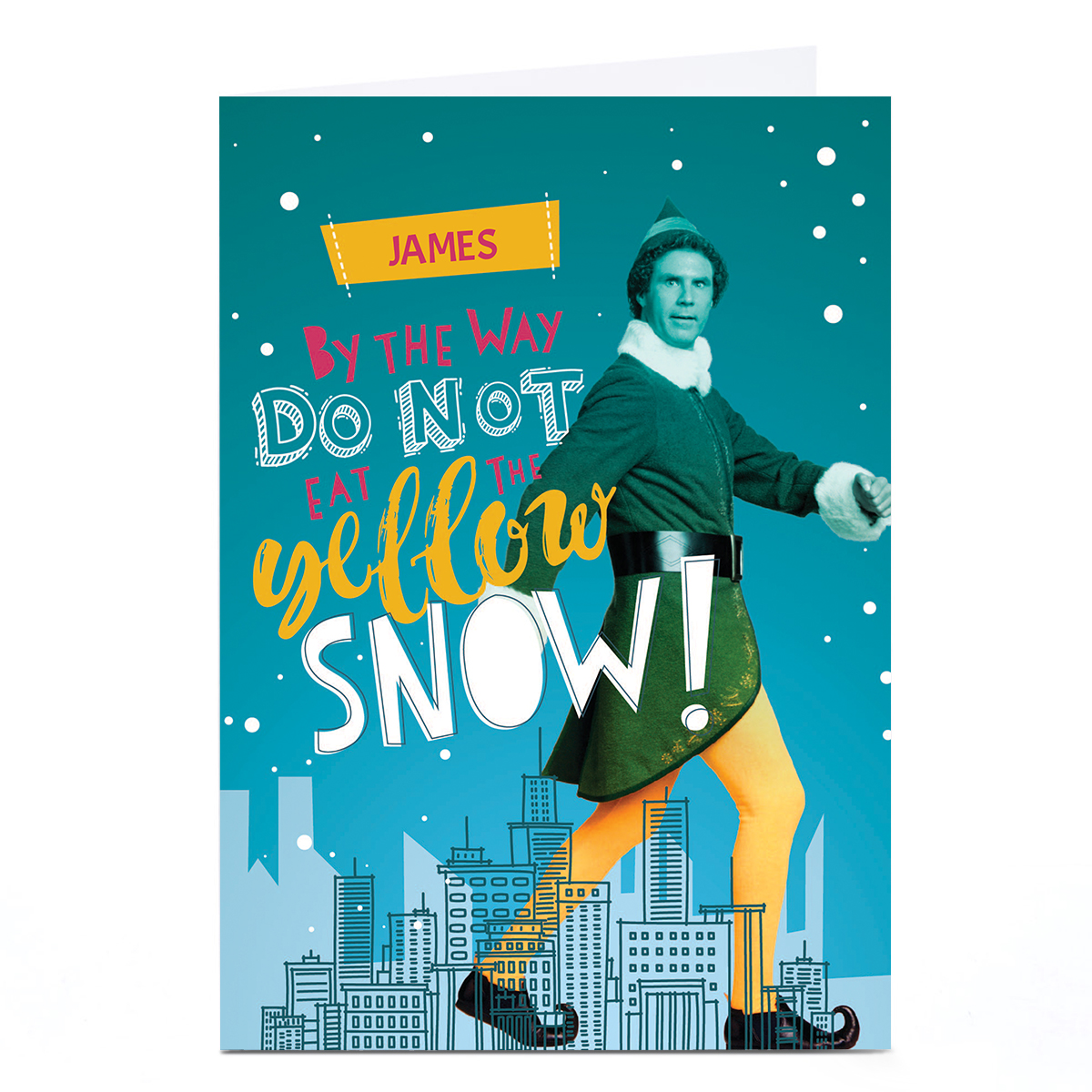 Personalised Elf Christmas Card - Yellow Snow