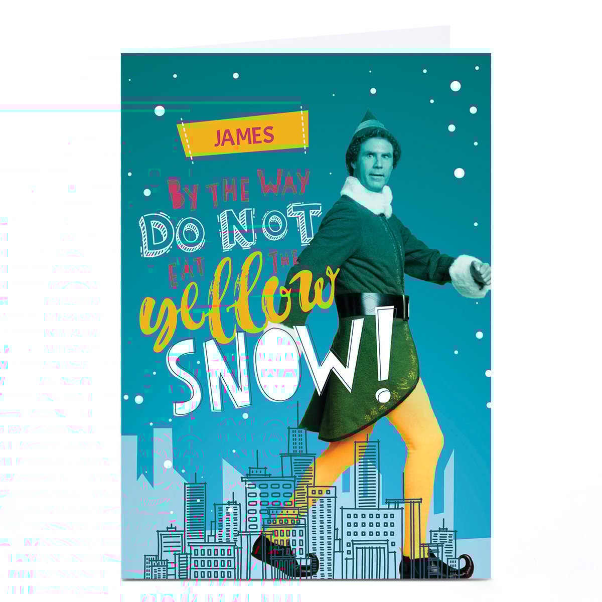 Personalised Elf Christmas Card - Yellow Snow
