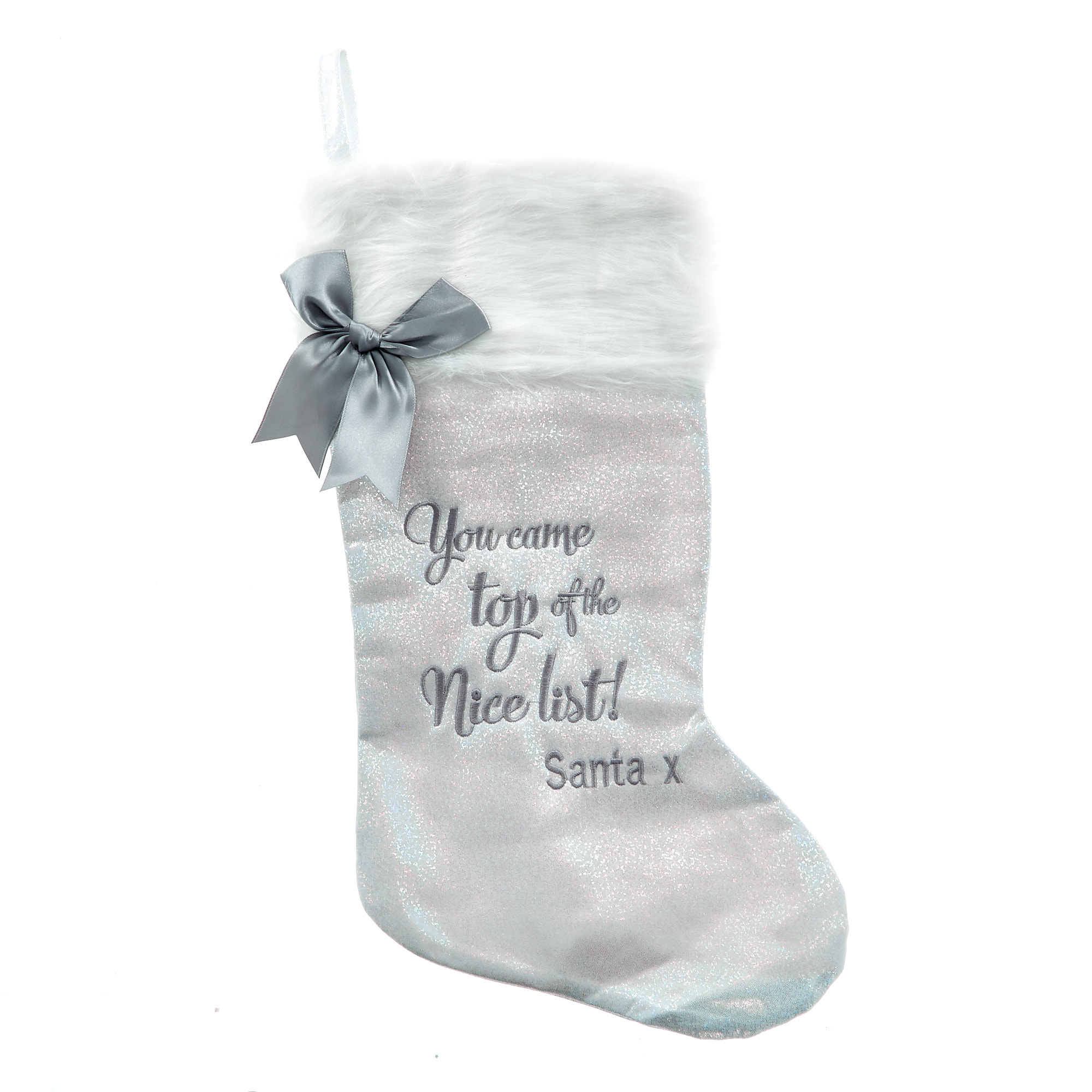 Nice List Silver Christmas Stocking