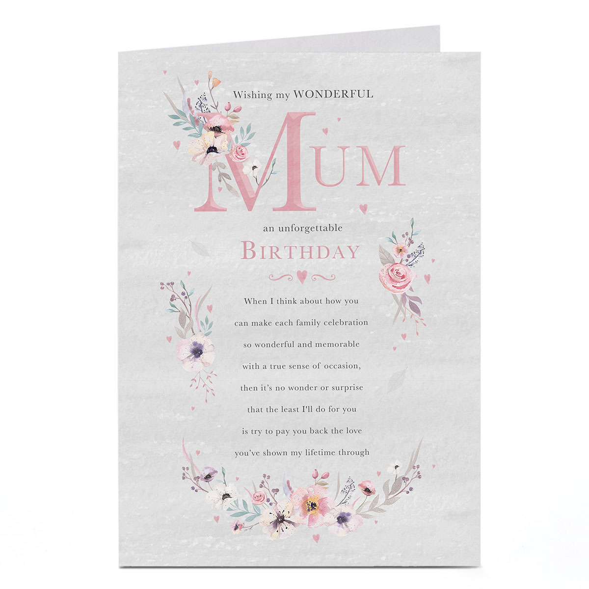 Birthday Card - Unforgettable Birthday Poem, Mum