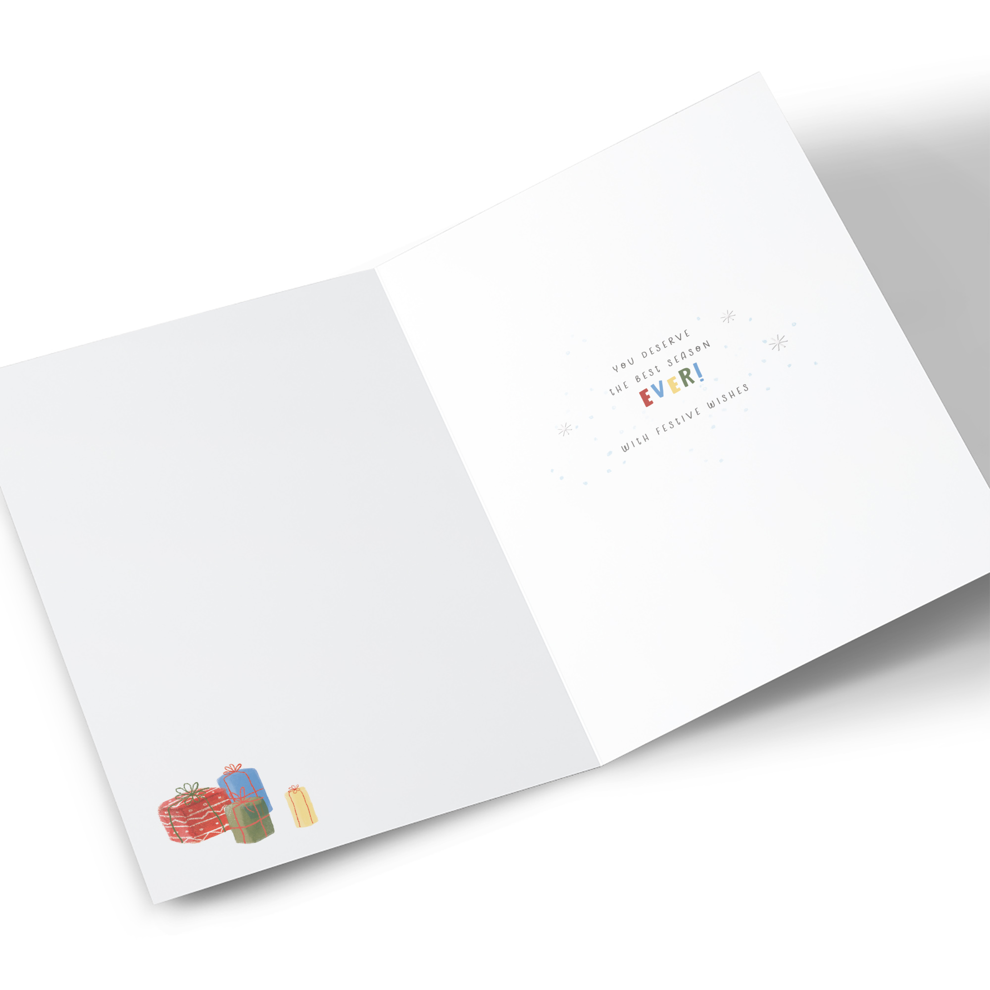 Christmas Card - Reindeer Bauble Antlers and Presents, Brother