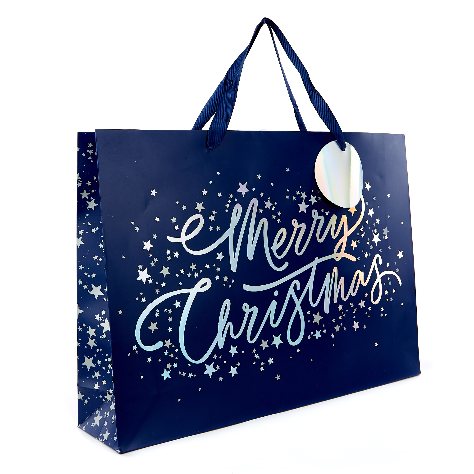 Extra Large Landscape Blue & Silver Stars Christmas Gift Bag