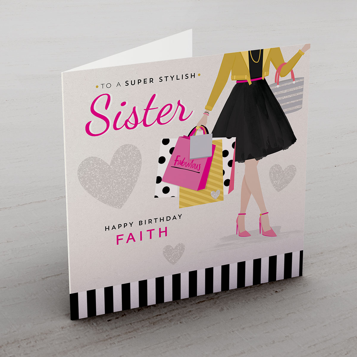 Personalised Birthday Card - Stylish Shopper, Sister