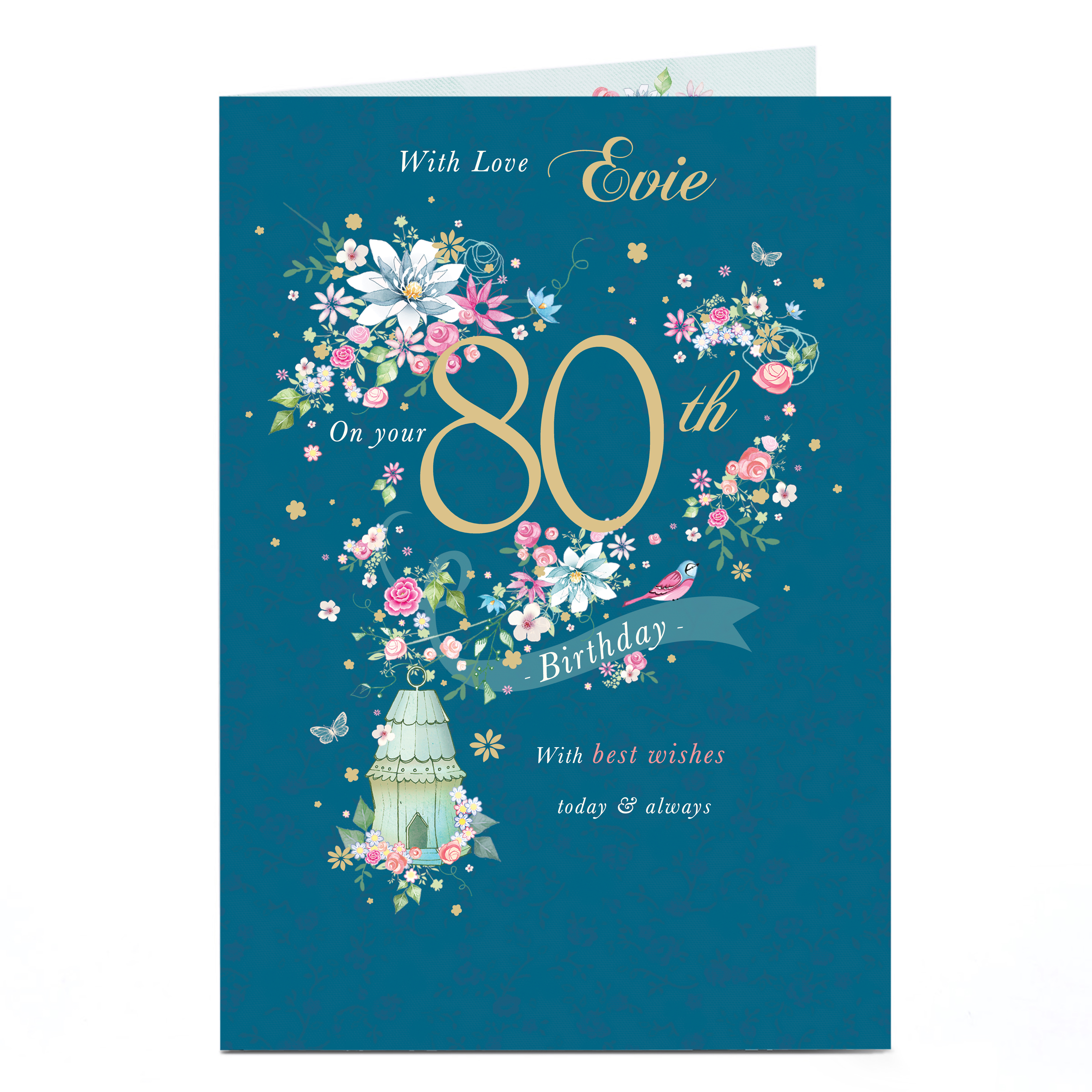 Personalised Editable Age Birthday Card - Birdhouse & Flowers