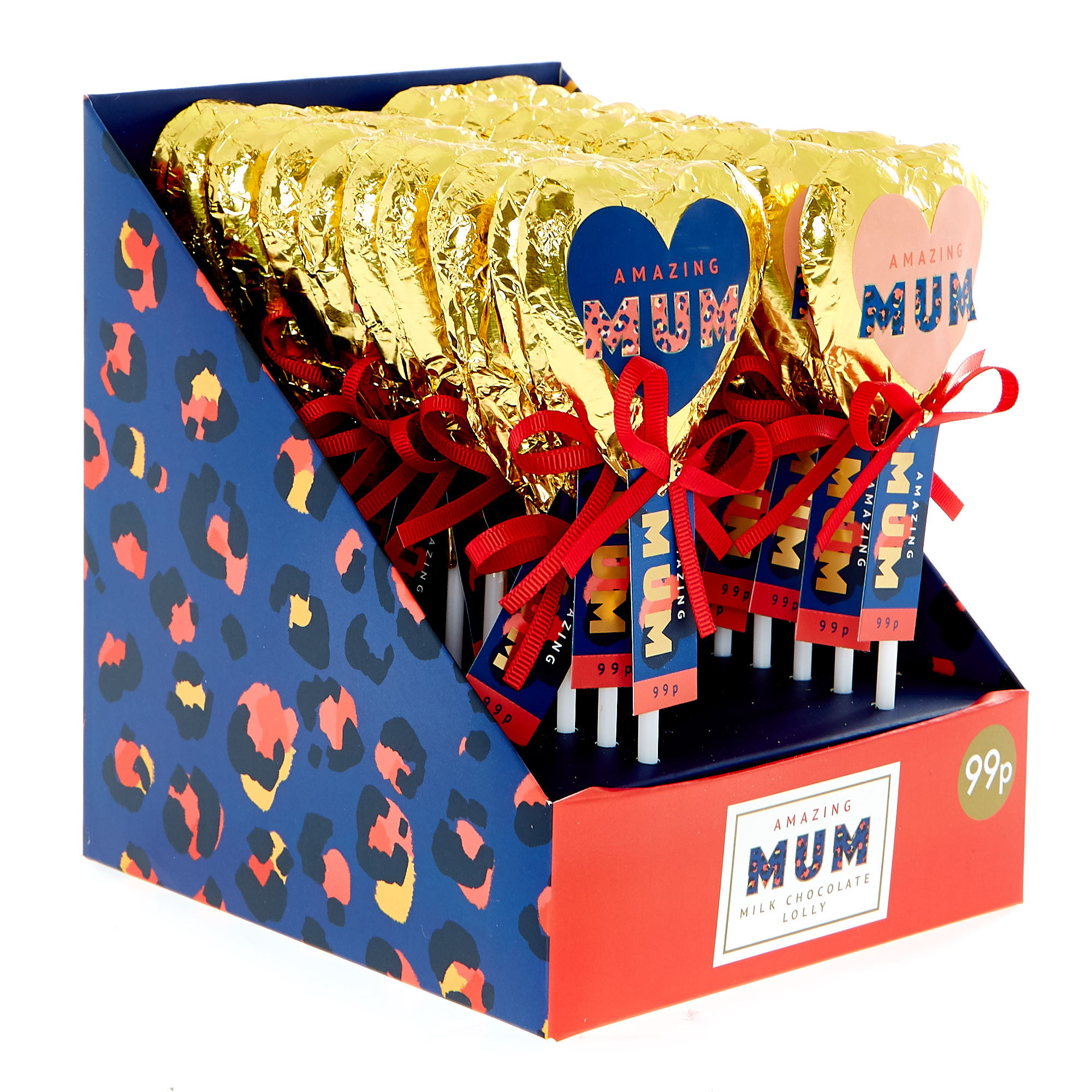 Amazing Mum Chocolate Heart-Shaped Lollies - Pack Of 22