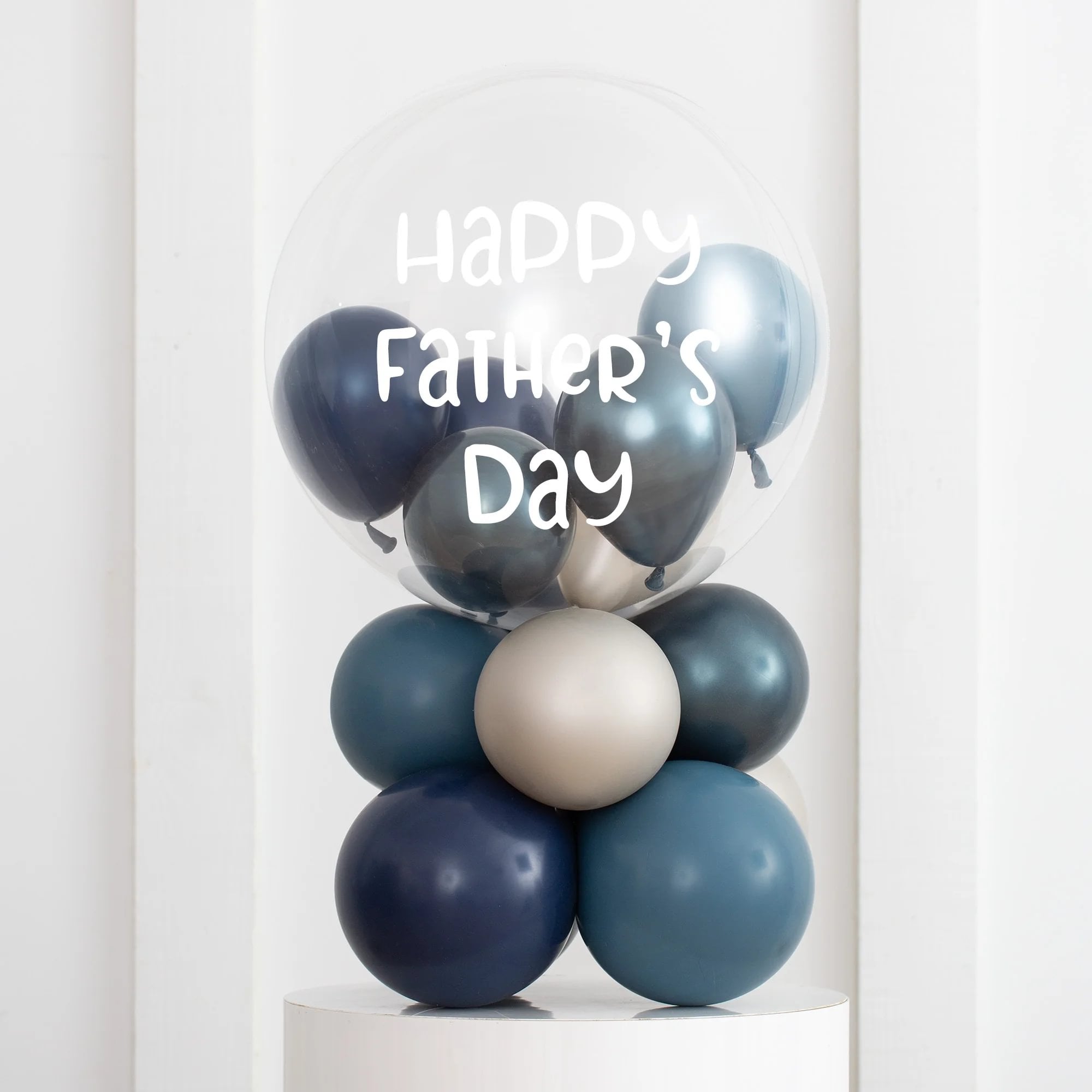 Personalised Blue Mini Filled Bubble Balloon Stack - Delivered Inflated!