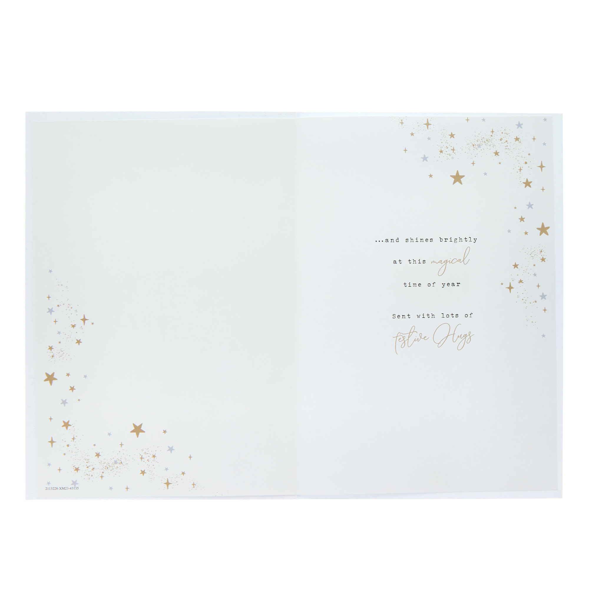 Any Recipient Hugs Navy Stars Christmas Card