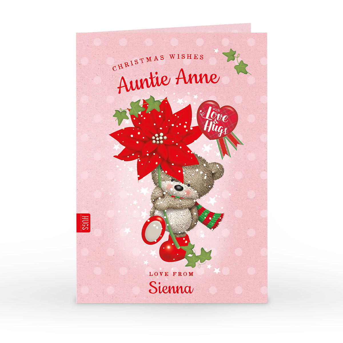 Hugs Personalised Christmas Card - Red Flower