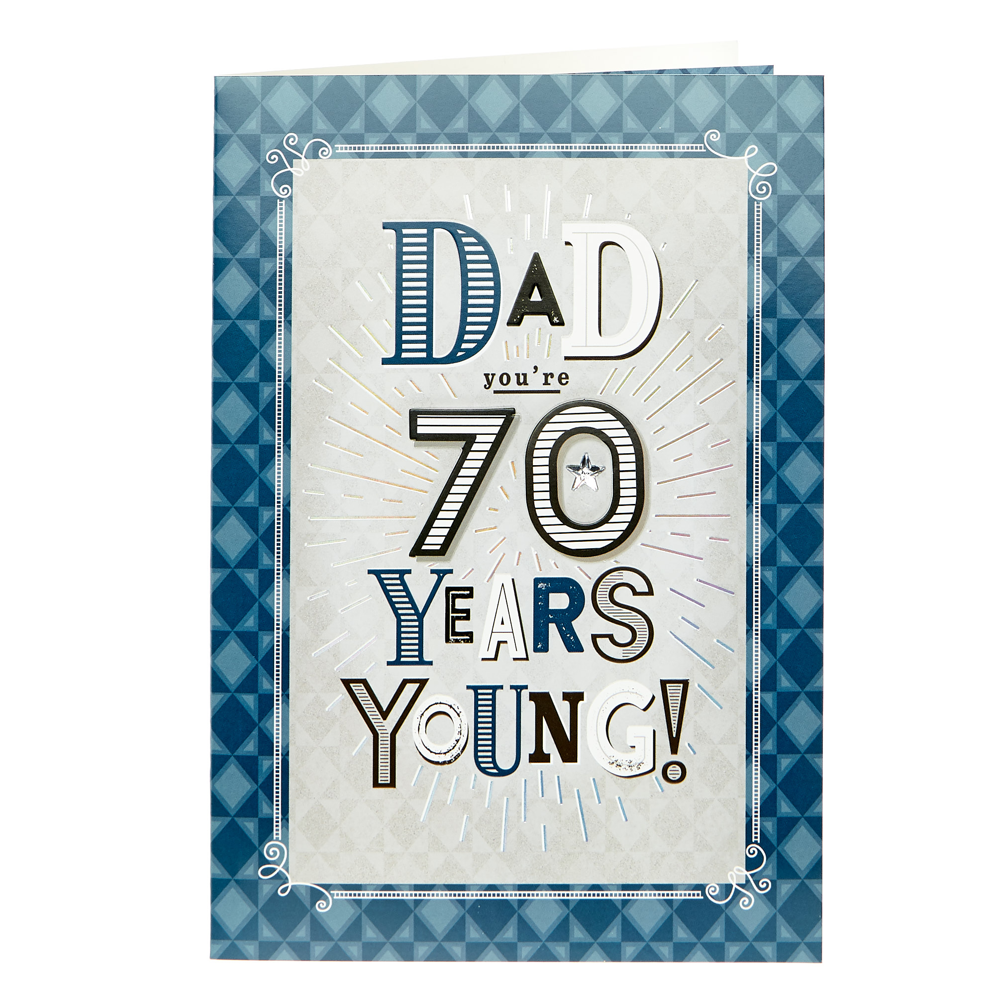 70th Birthday Card - Dad, Blue Diamonds