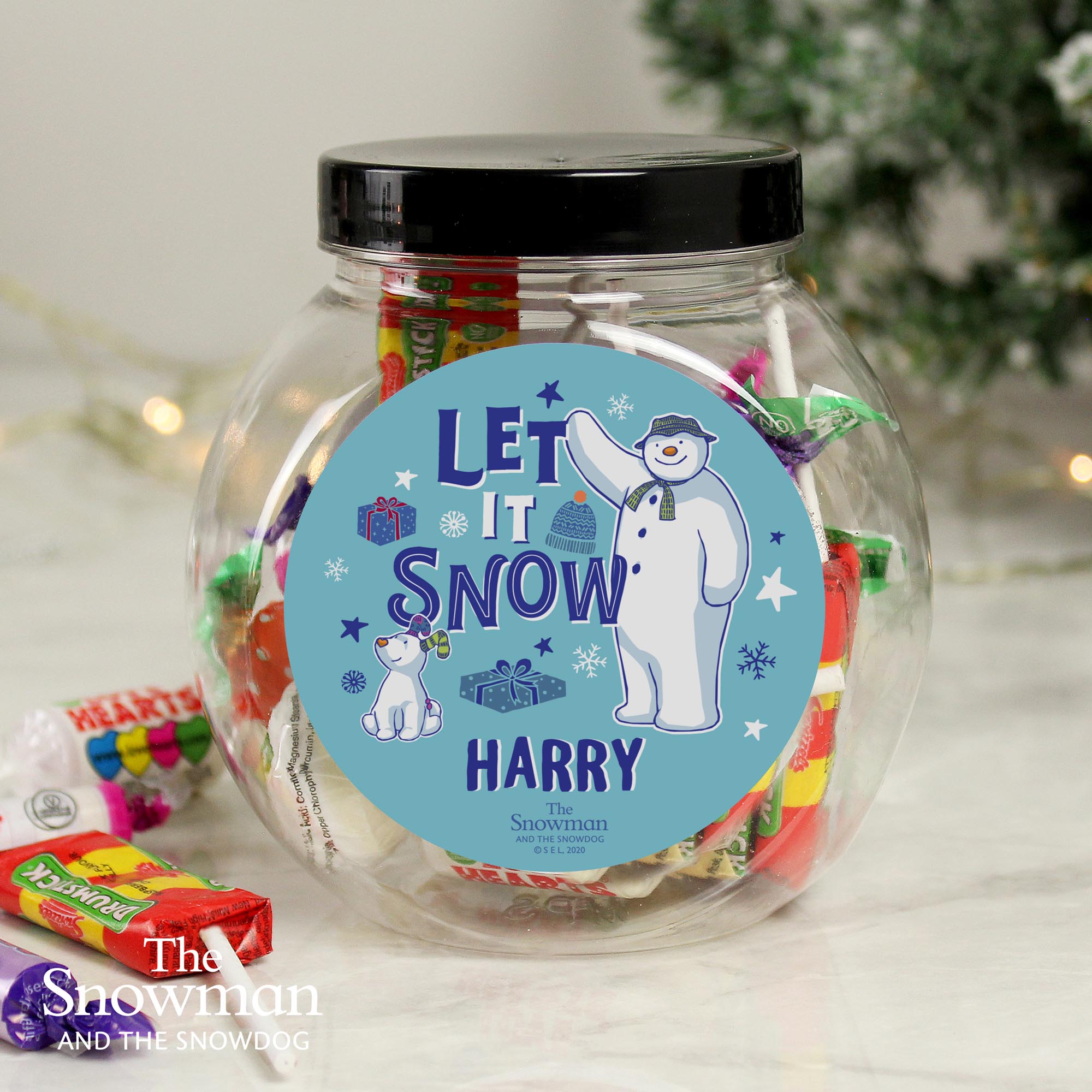 Personalised The Snowman & the Snowdog Sweet Jar