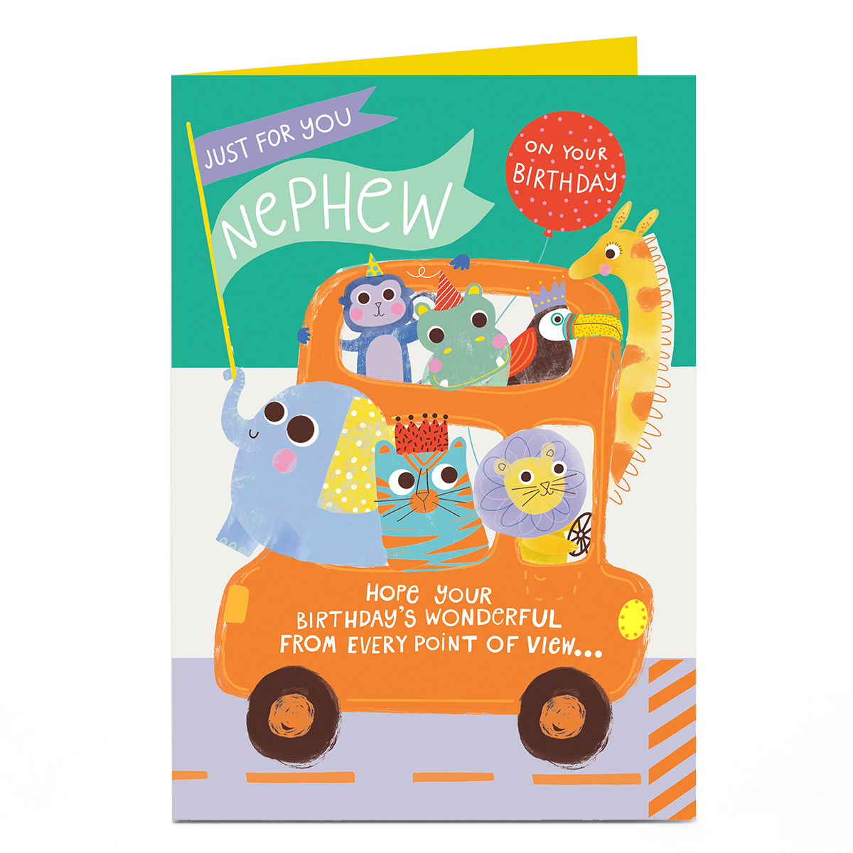 Birthday Card - Wild Animals Car Ride, Nephew