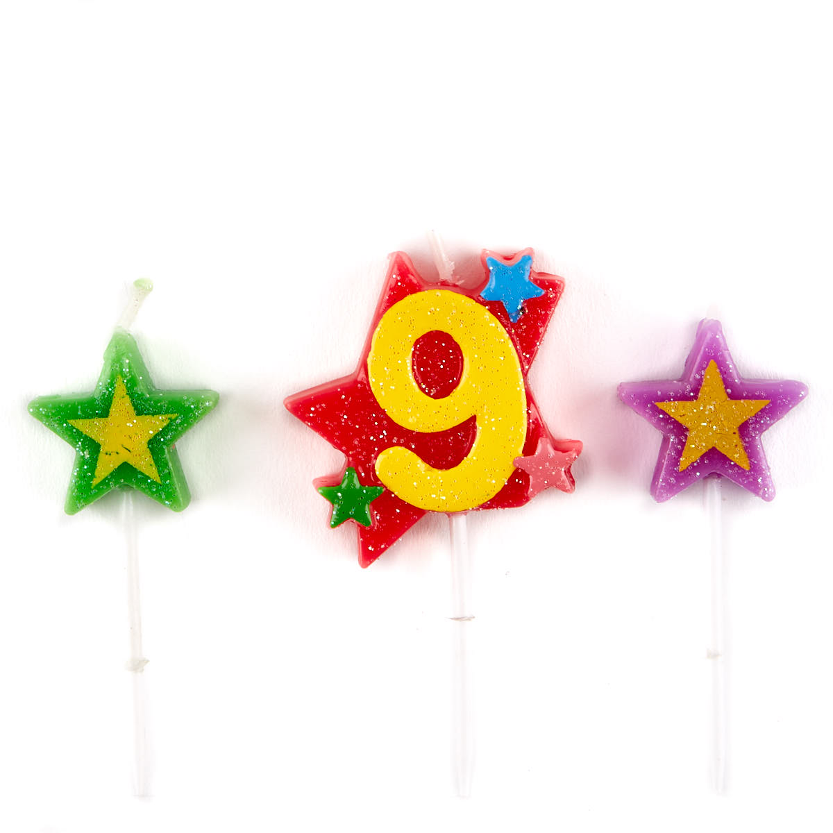 Number 9 Star Birthday Candles - Pack Of 3