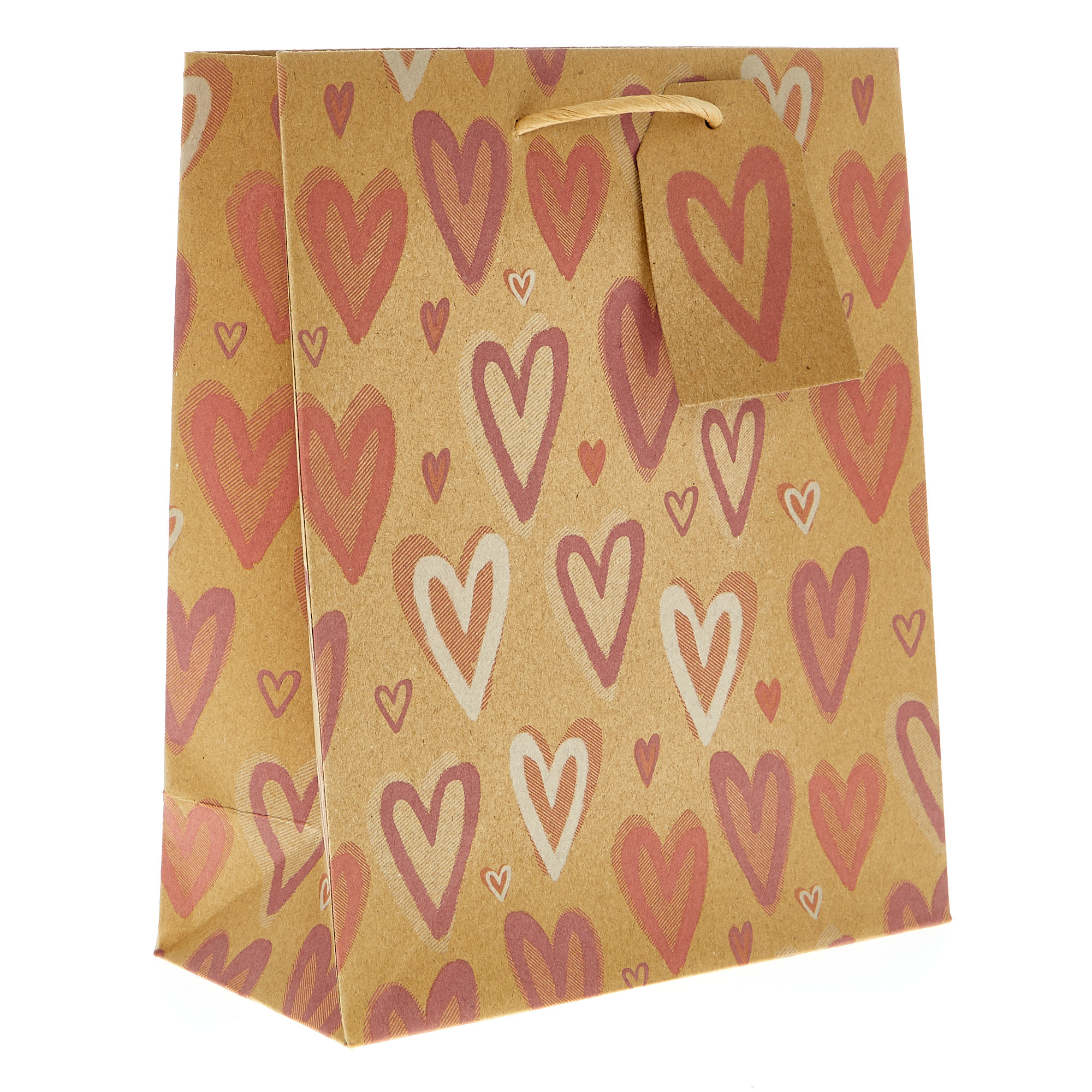 Kraft Hearts Medium Portrait Gift Bag