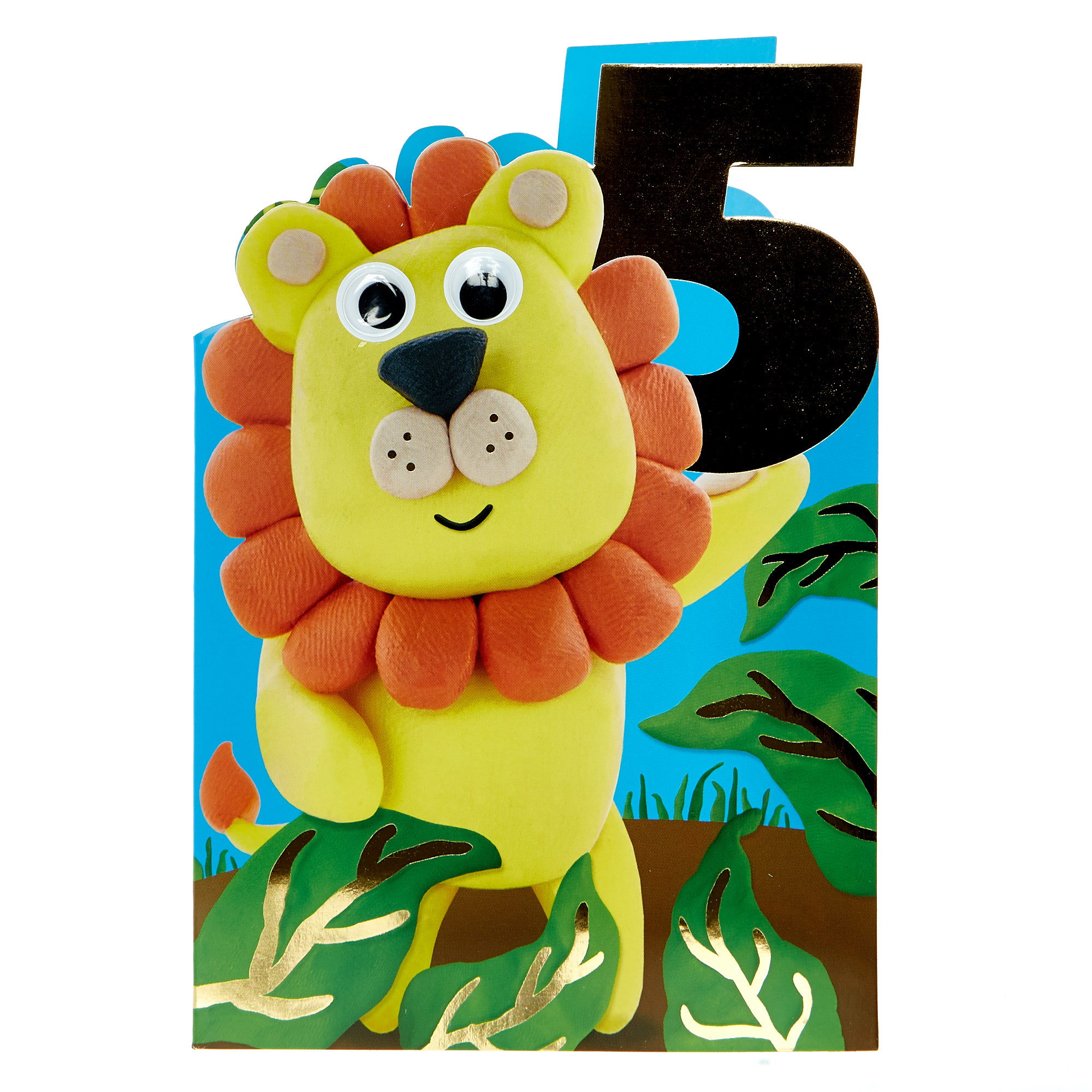 5th Birthday Card - Googly-Eyed Lion